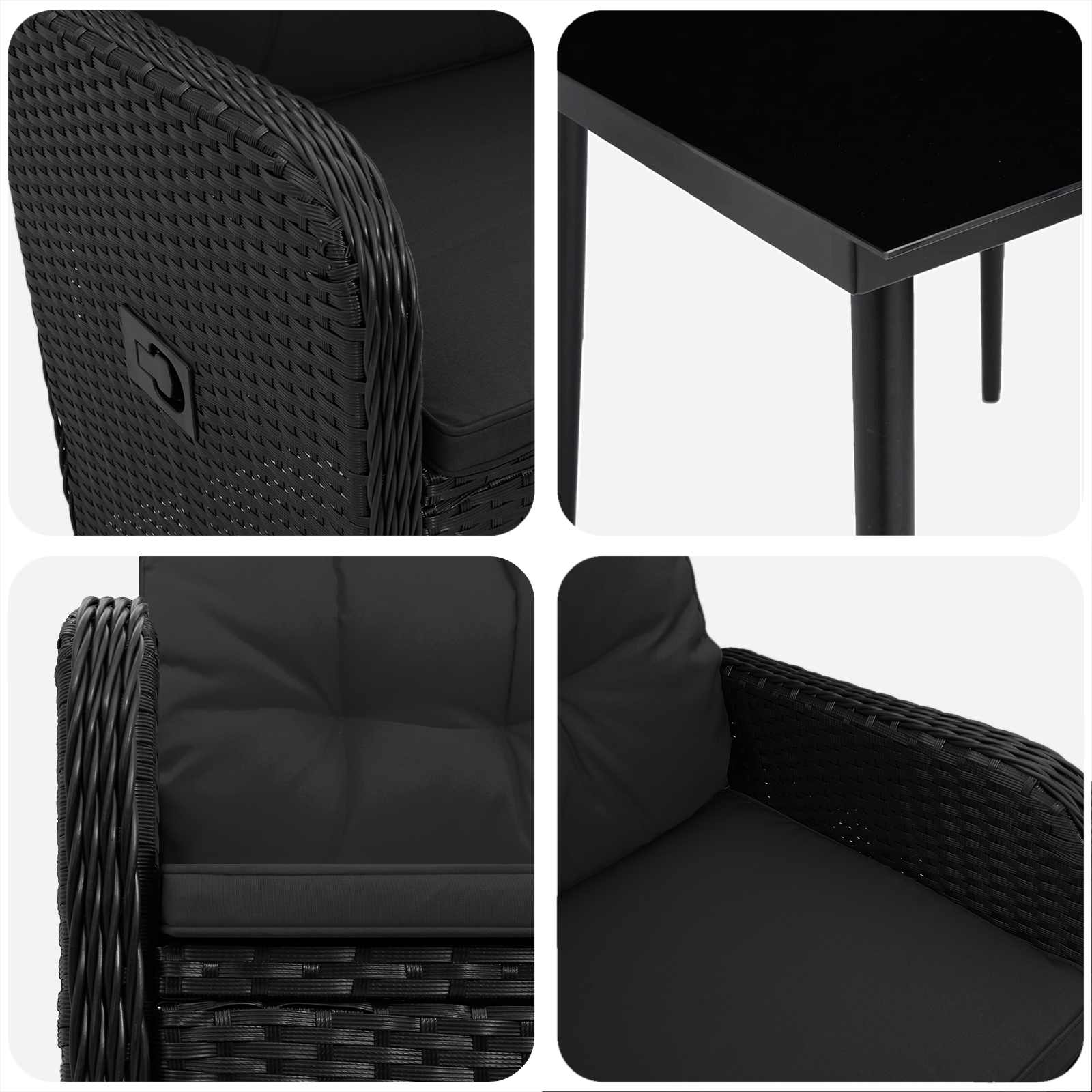 Set stolića za sofu s jastukom s jastukom 3 pcs Crna