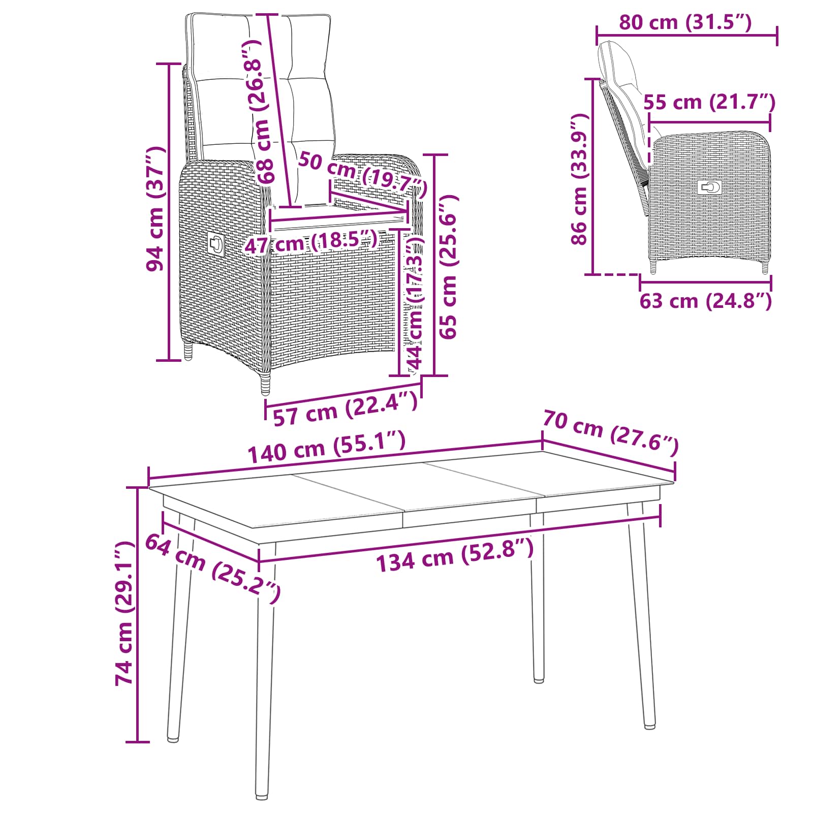 Set stolića za sofu s jastukom s jastukom 5 pcs Crna