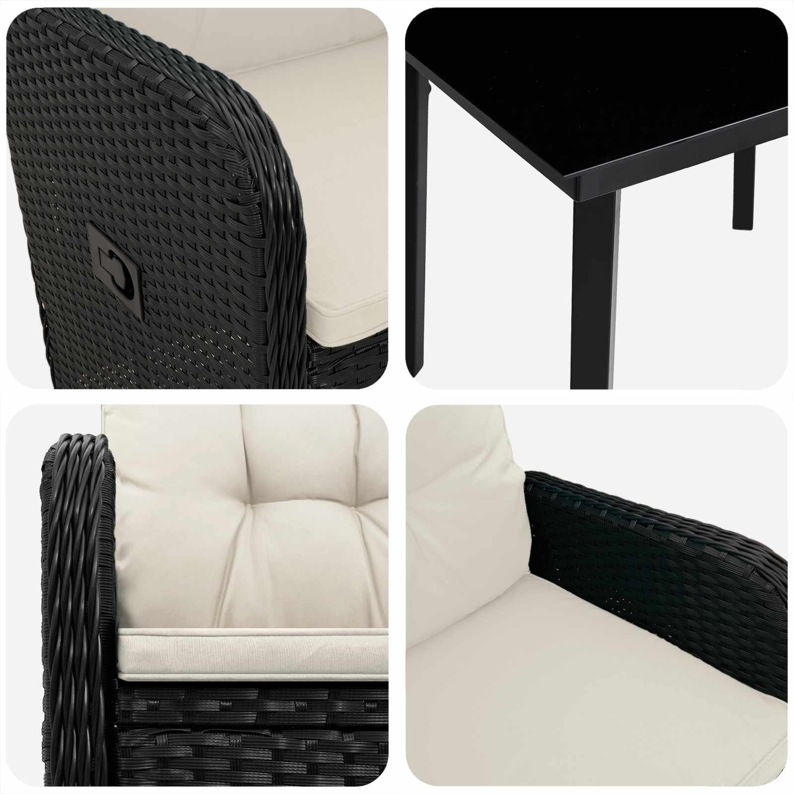 Set stolića za sofu s jastukom 7 pcs Crna i krem-bijela