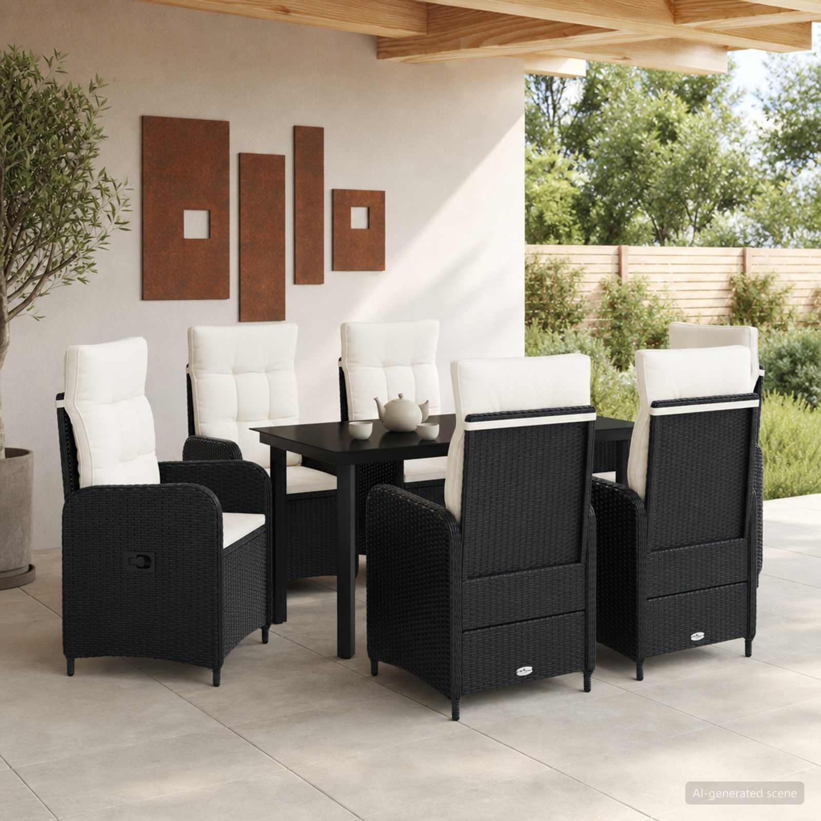 Set stolića za sofu s jastukom 7 pcs Crna i krem-bijela