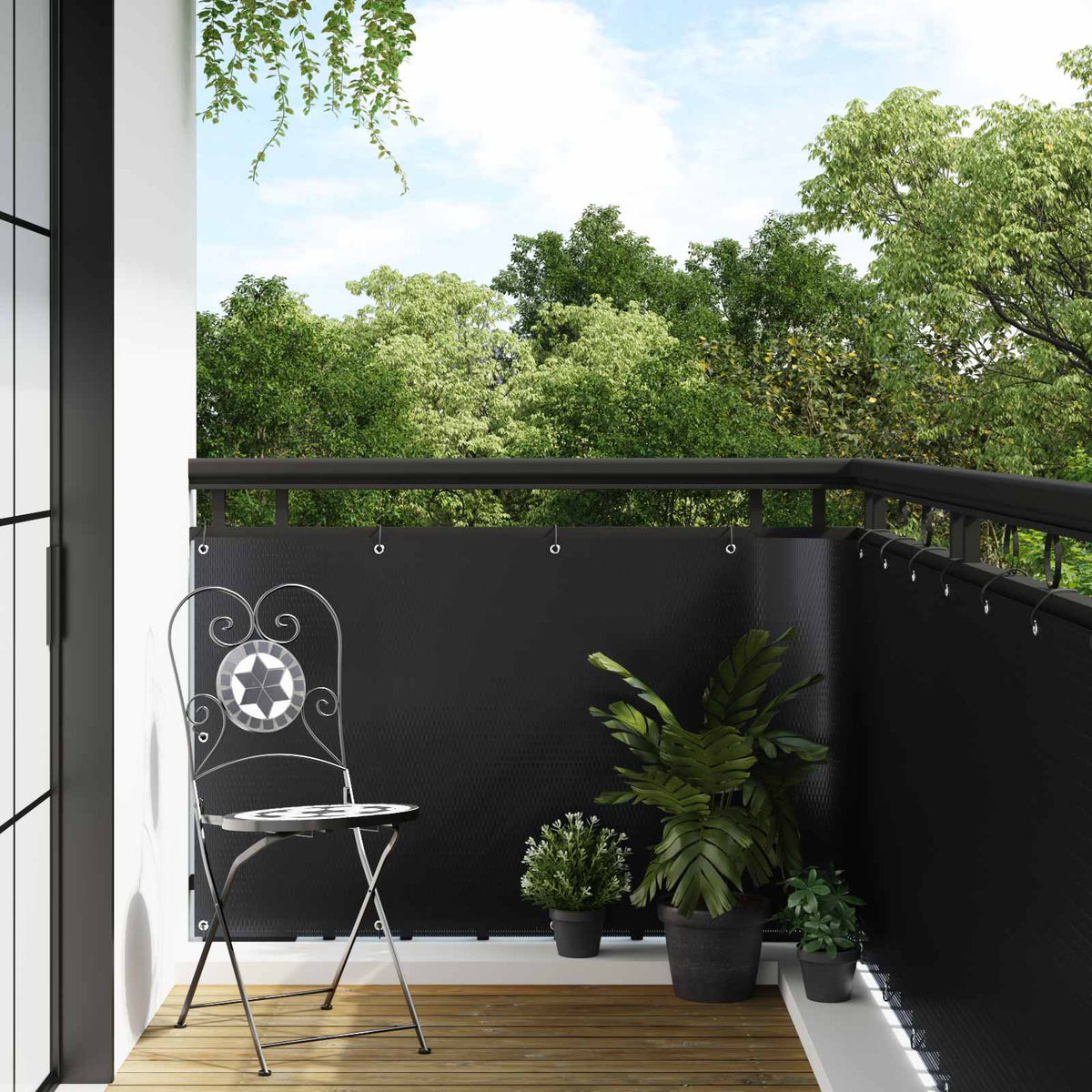 Ekran za balkon s rupama 500 x 100 cm poliratan Crna