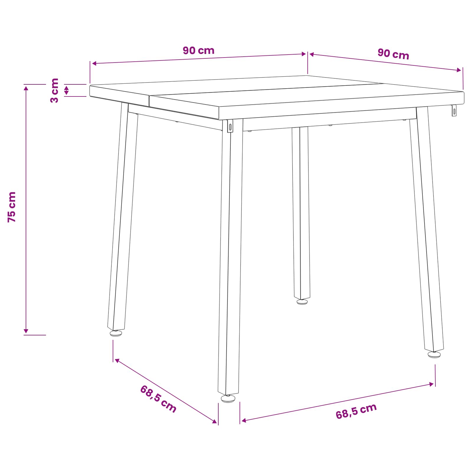 90 x 90 x 75 cm Čvrsto drvo akacije Bijela Četvrtasti