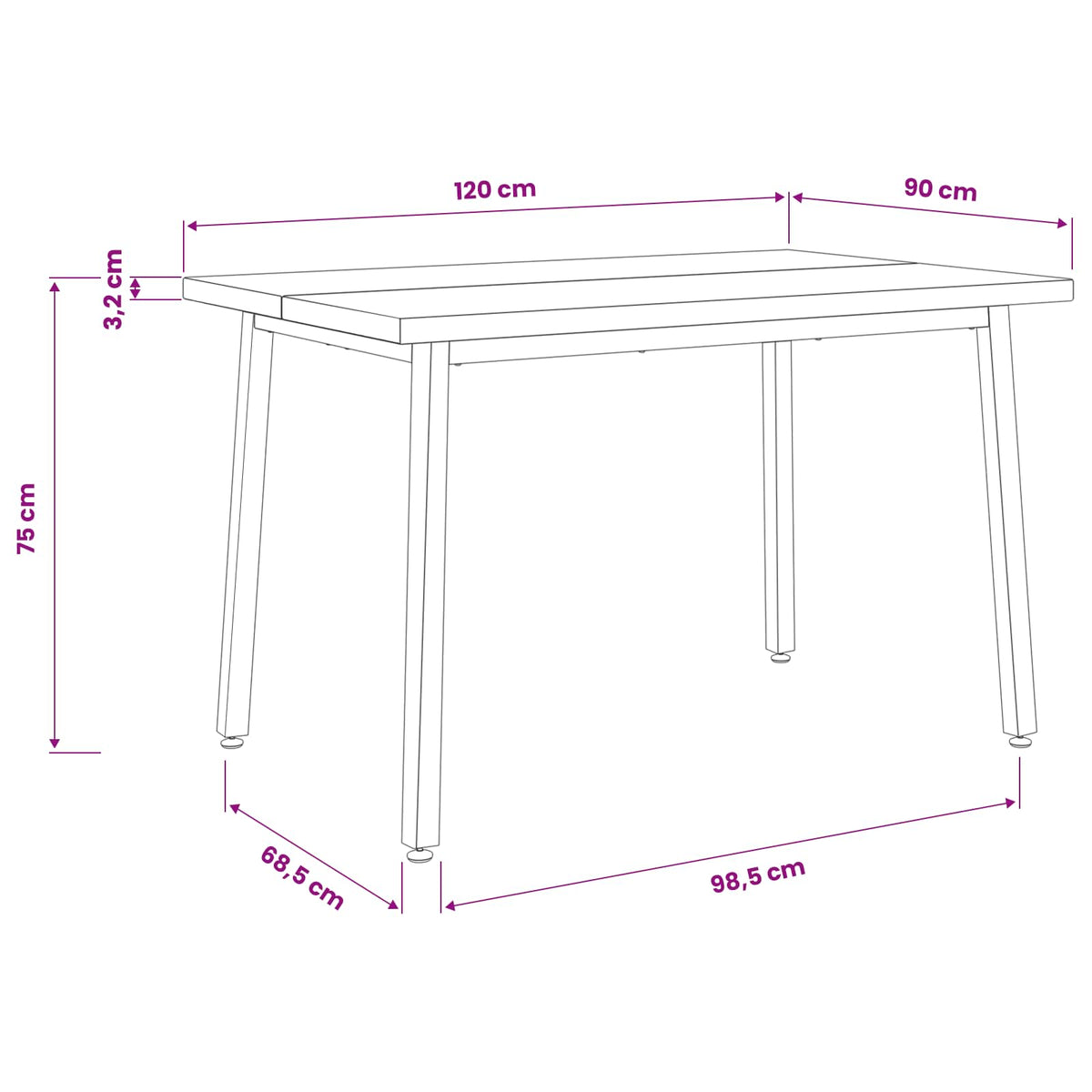 Kvadratni blagovaonski stol 120 x 90 x 75 cm