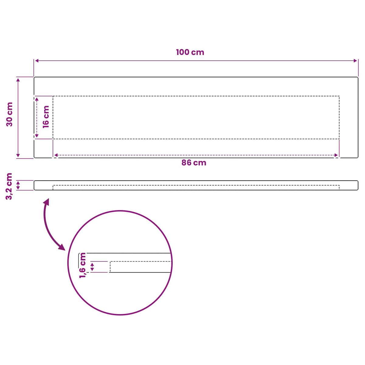 Pravokutni stolni vrh 100 x 30 x 3,2 cm Pravokutni