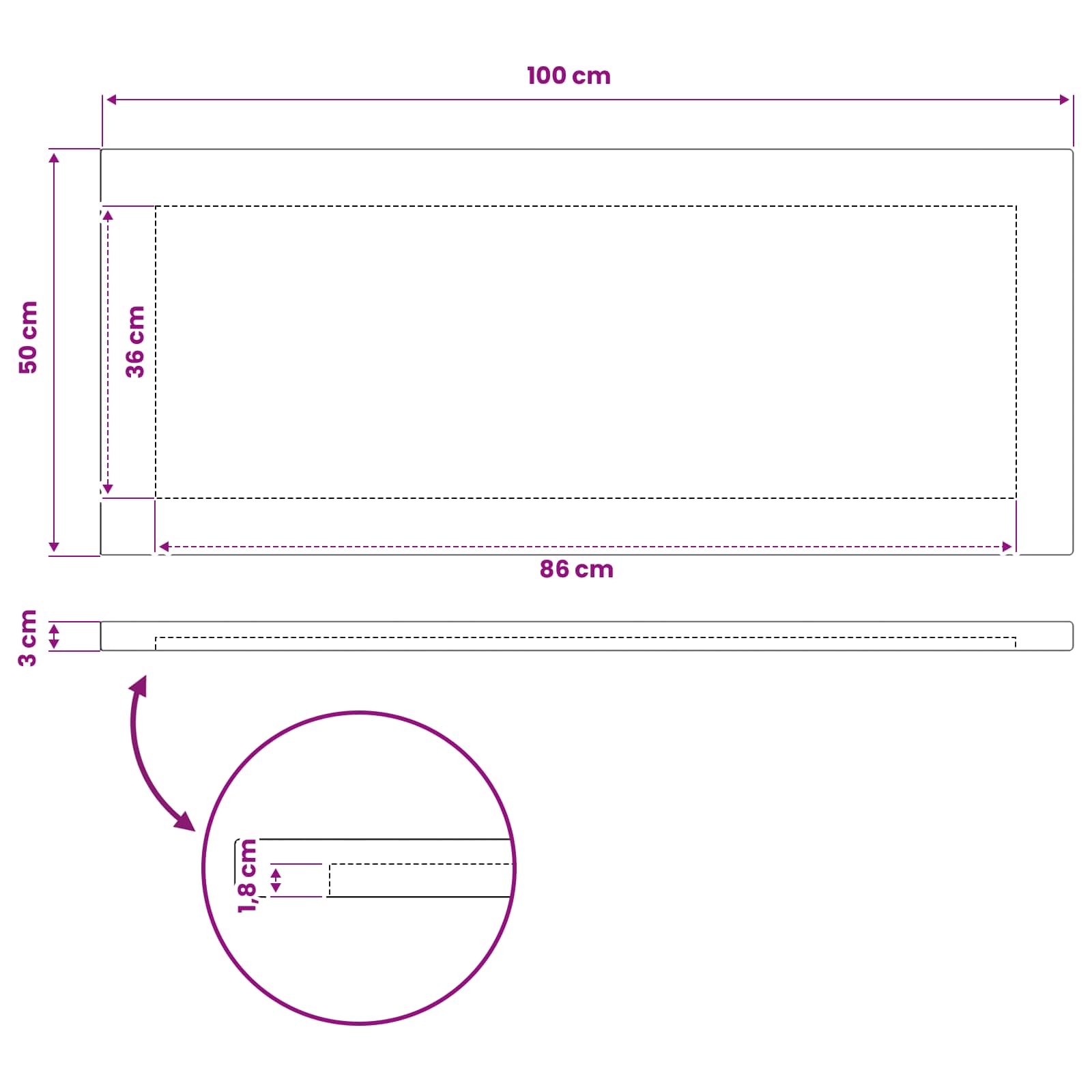 Pravokutni stolni vrh 100 x 50 x 3,5 cm Pravokutni Prirodna