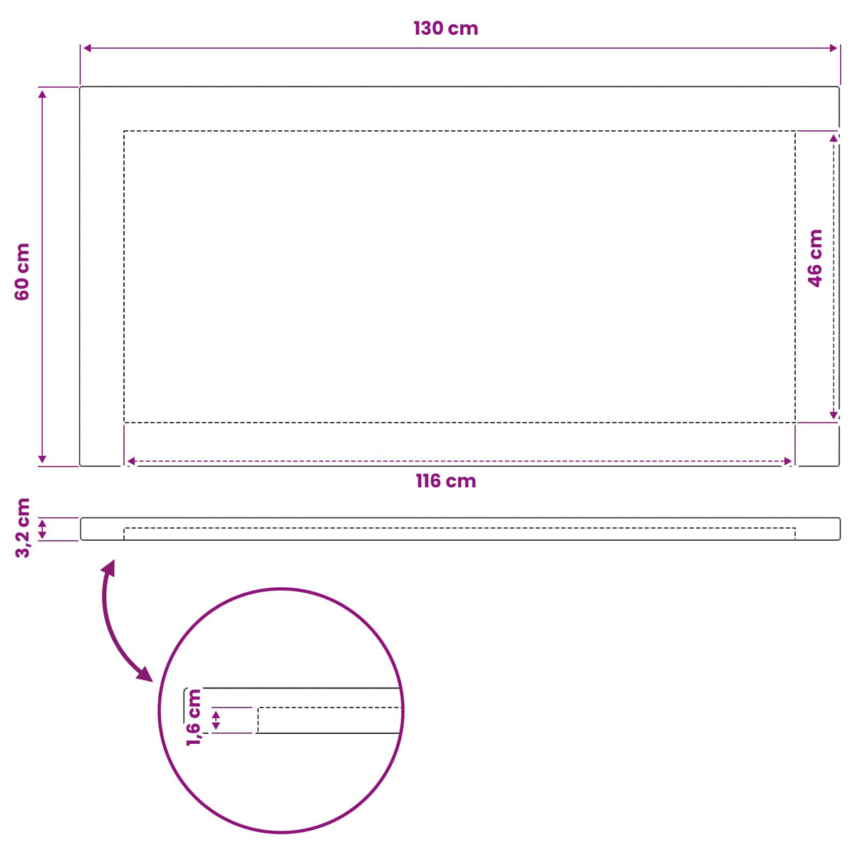 Pravokutni stolni vrh 130 x 60 x 3,2 cm Pravokutni