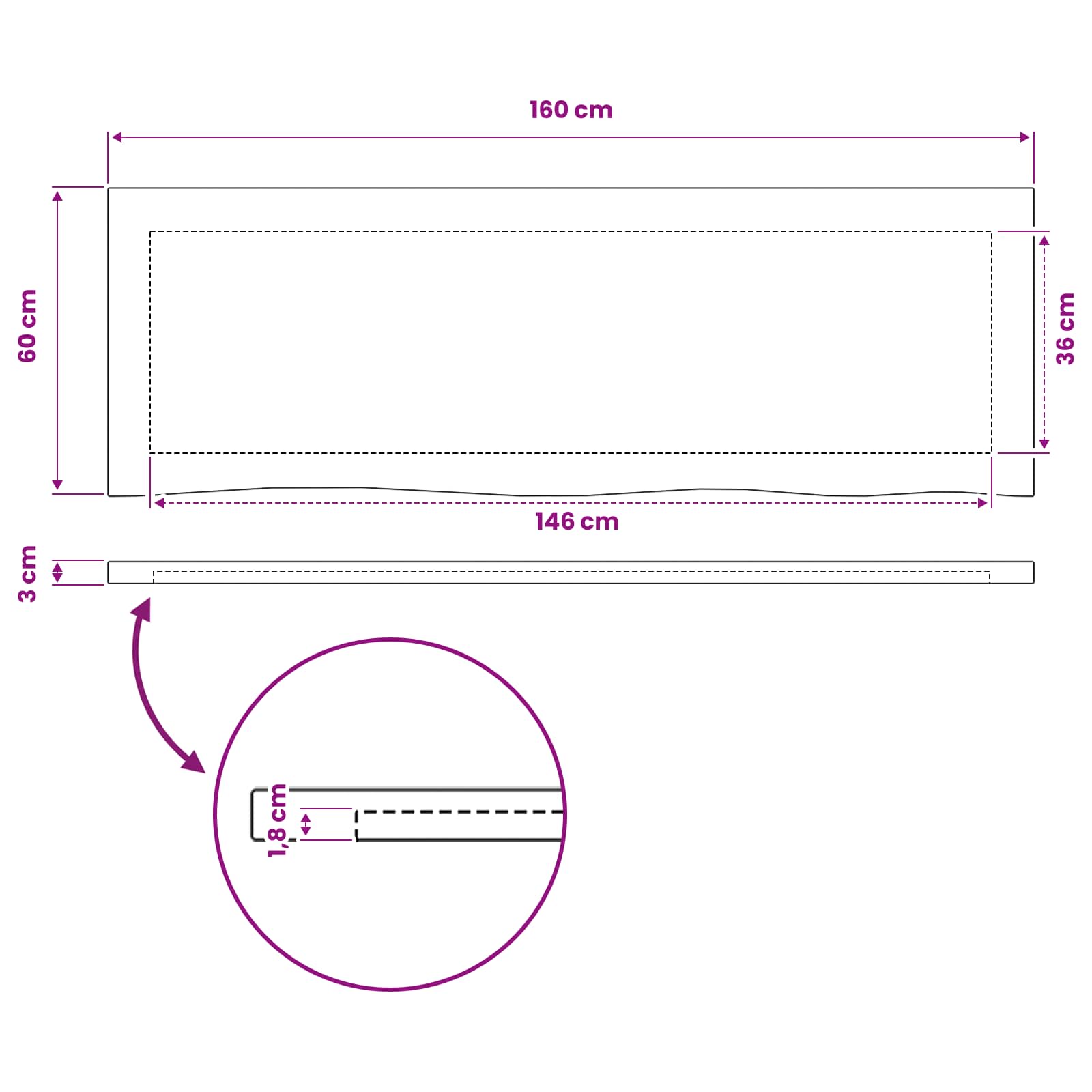 Pravokutni stolni vrh 90 x 50 x 3,5 cm Pravokutni Bijela