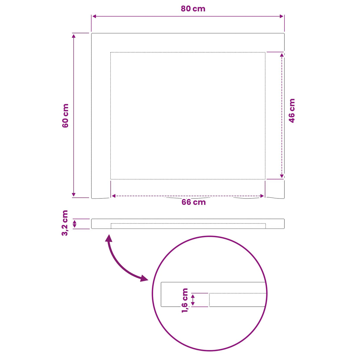 Pravokutni stolni vrh 80 x 60 x 3,2 cm Pravokutni