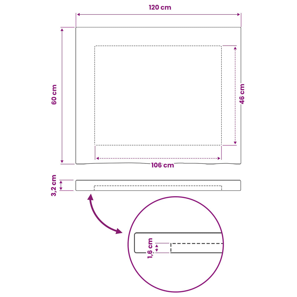 Pravokutni stolni vrh 120 x 60 x 3,2 cm Pravokutni
