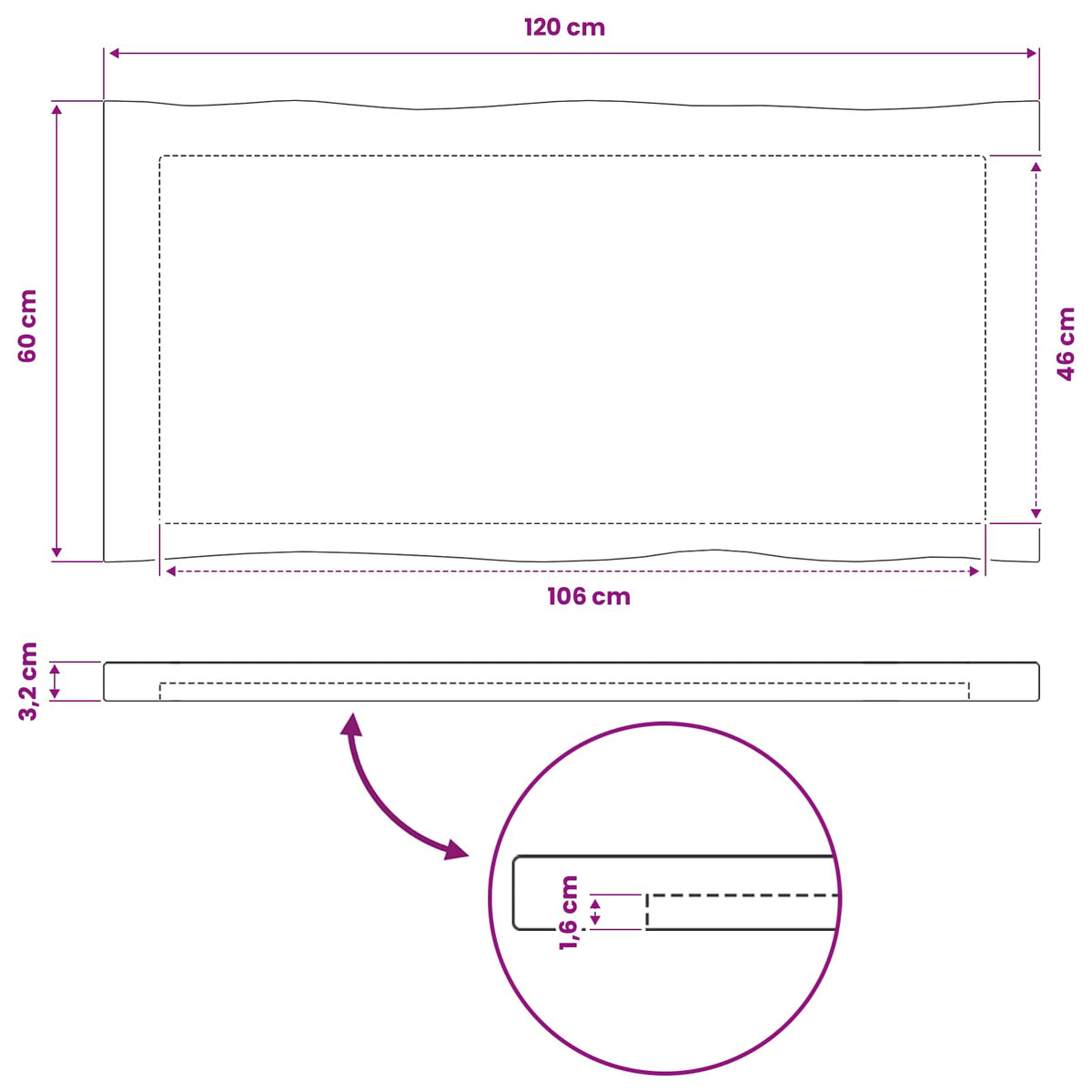 Pravokutni stolni vrh 120 x 60 x 3,2 cm Pravokutni