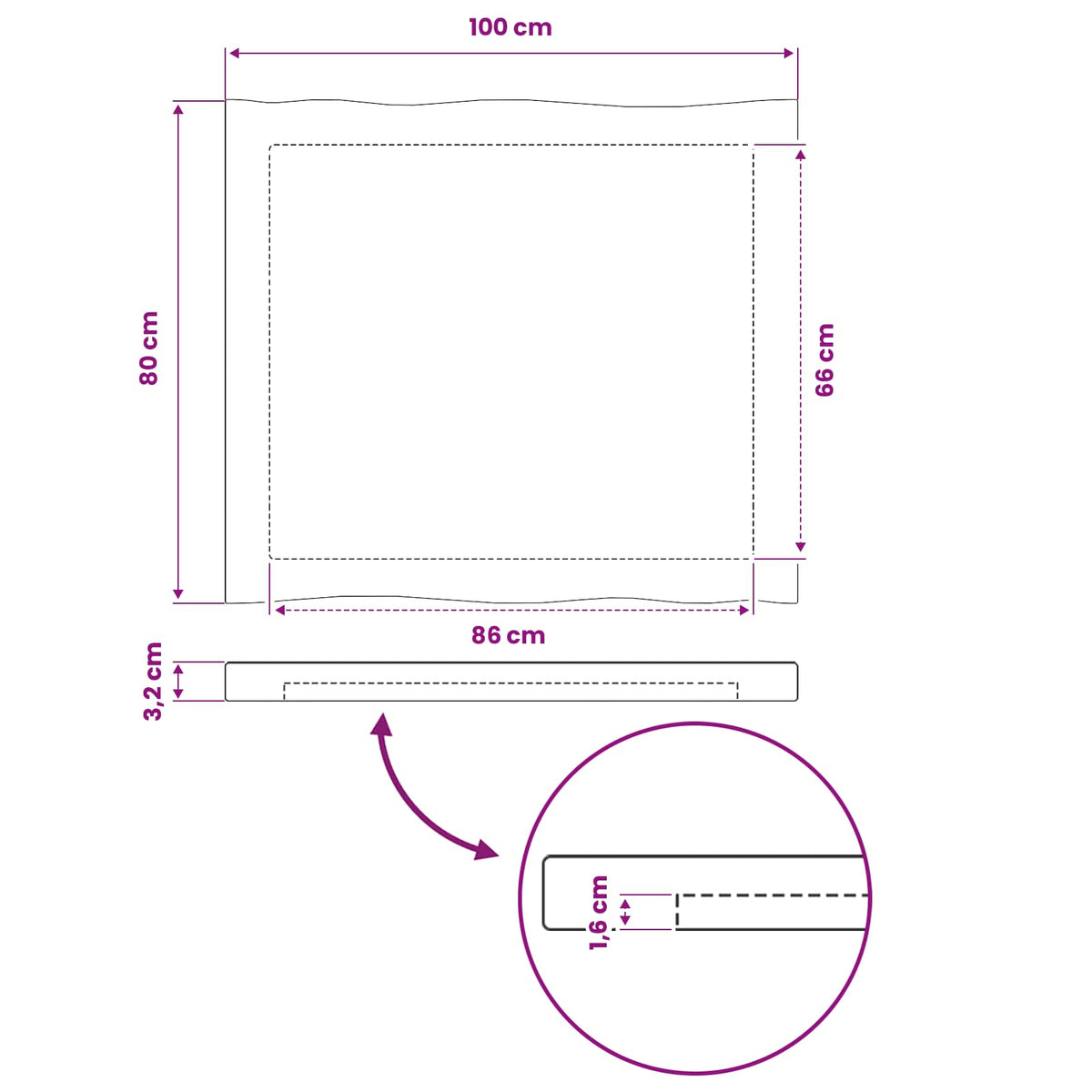 Pravokutni stolni vrh 100 x 80 x 3,2 cm Pravokutni