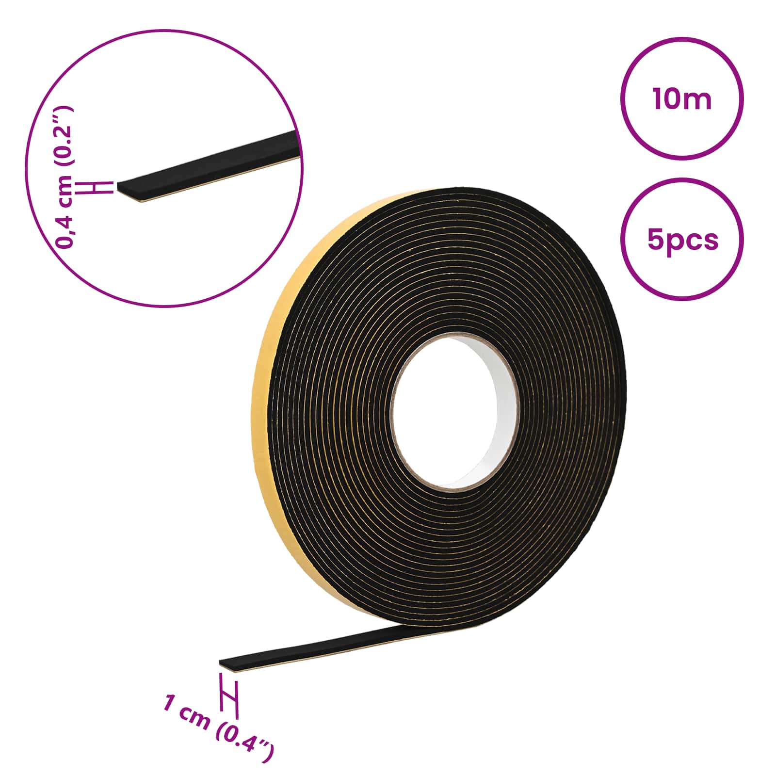 Samoljepljiva pjenasta traka 5 pcs Crna 10mm x 10m CR pjena
