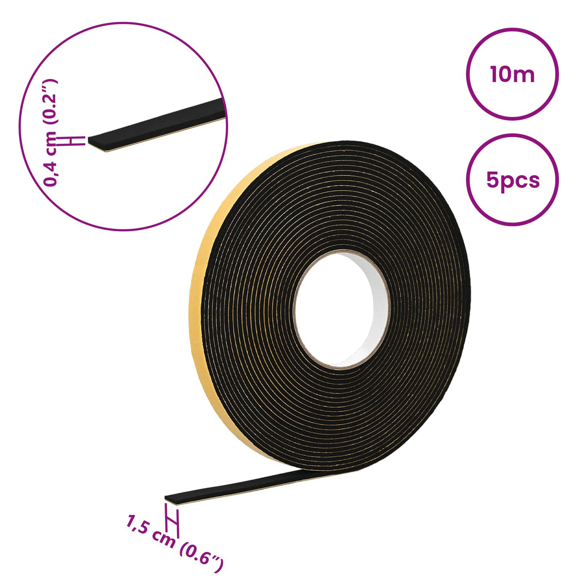Samoljepljiva pjenasta traka 5 pcs Crna 15mm x 10m CR pjena
