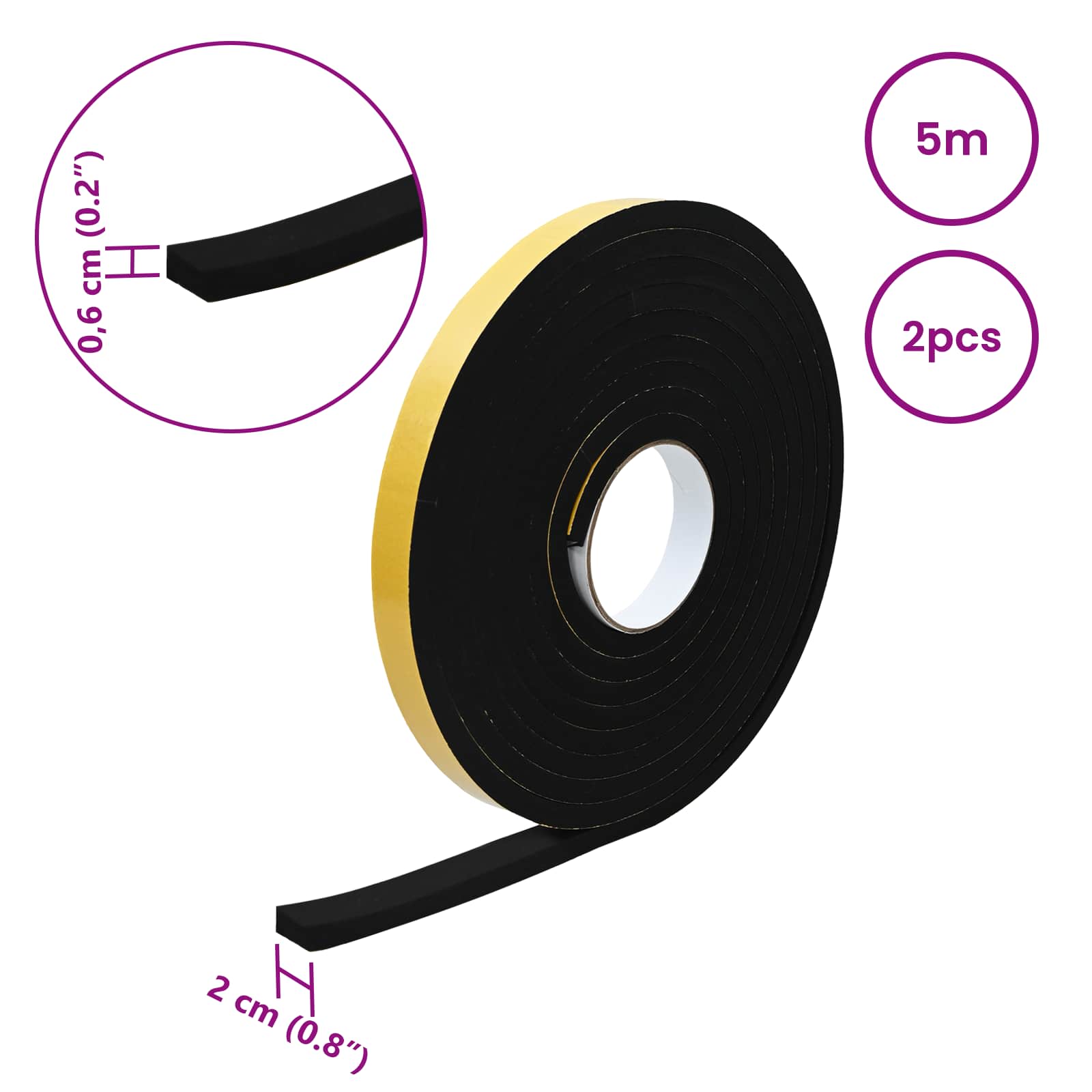 Samoljepljiva pjenasta traka 2 pcs Crna 20mm x 5m CR pjena