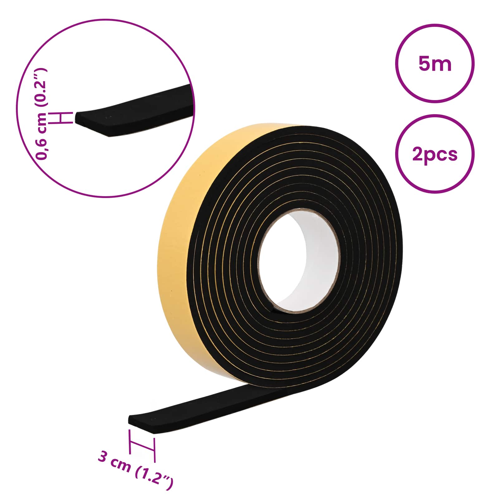Samoljepljiva pjenasta traka 2 pcs Crna 30mm x 5m CR pjena