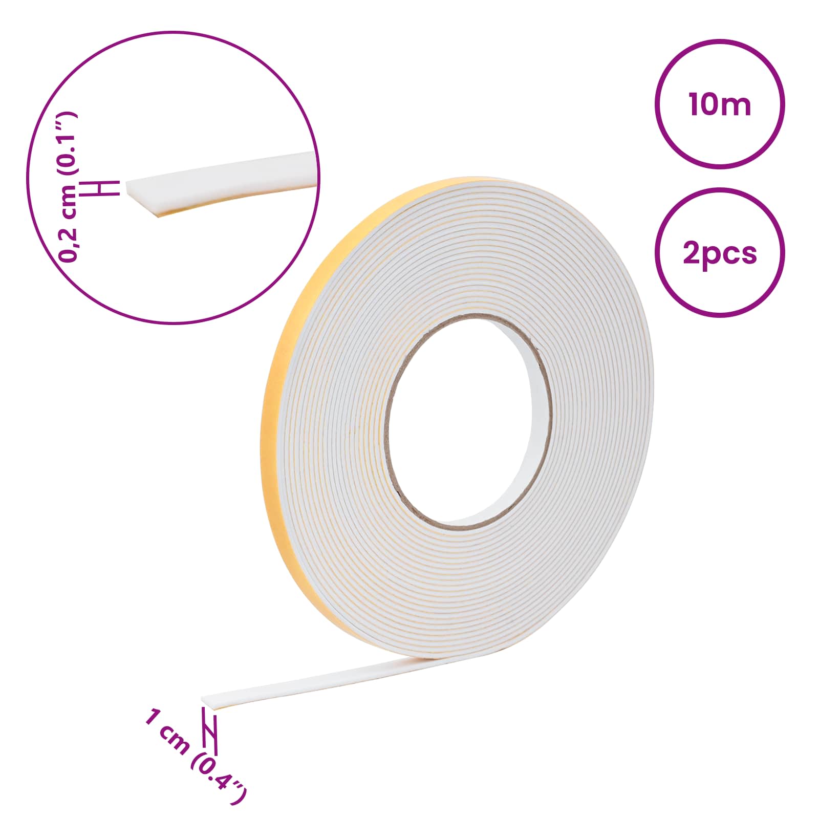 Samoljepljiva pjenasta traka 2 pcs Bijela 10mm x 10m CR pjena