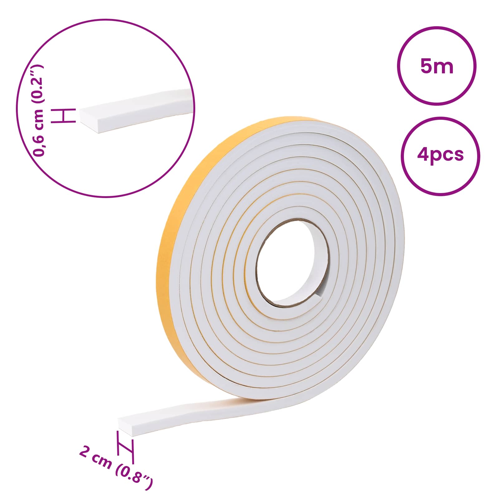Samoljepljiva pjenasta traka 4 pcs Bijela 20mm x 5m CR pjena