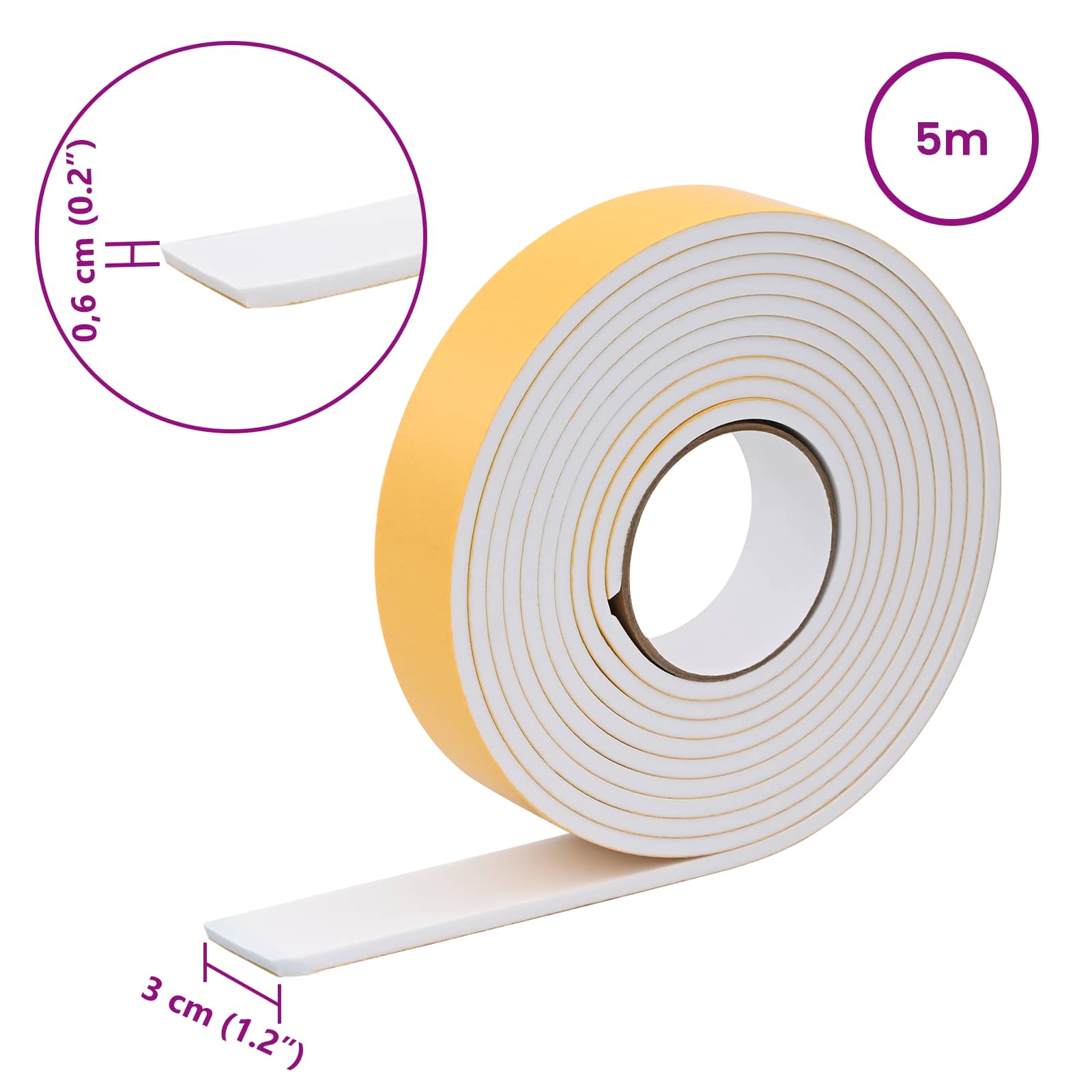 Samoljepljiva pjenasta traka 10 pcs Bijela 30mm x 5m CR pjena