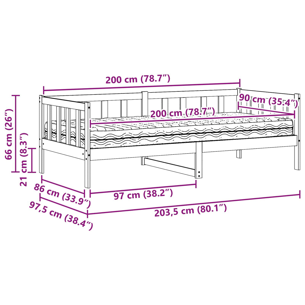 Dnevni krevet s uzglavljem Vosak smeđa i bijela 90 x 200 cm