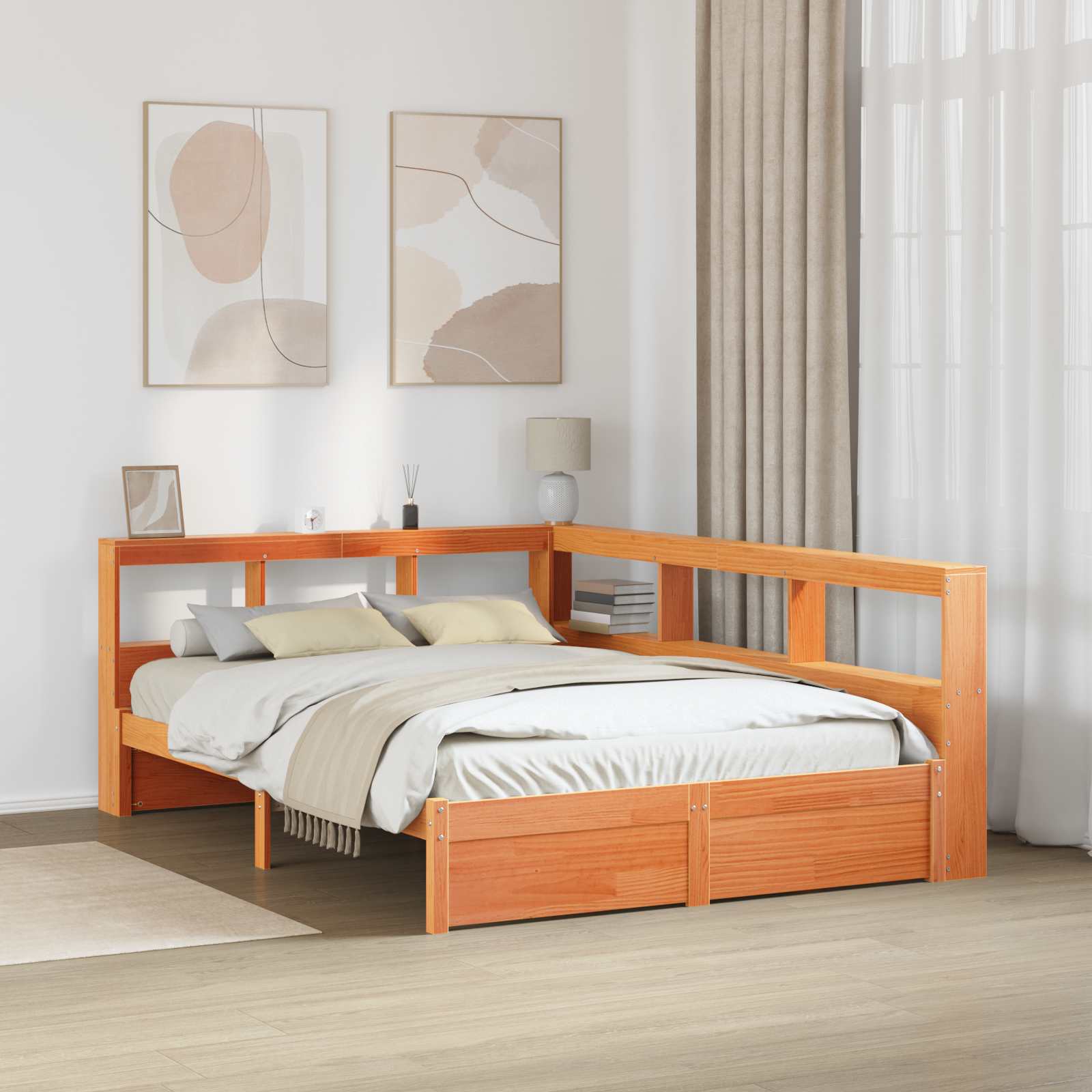 Krevet s policama s uzglavljem 2 pcs Vosak smeđa 200 x 150 cm