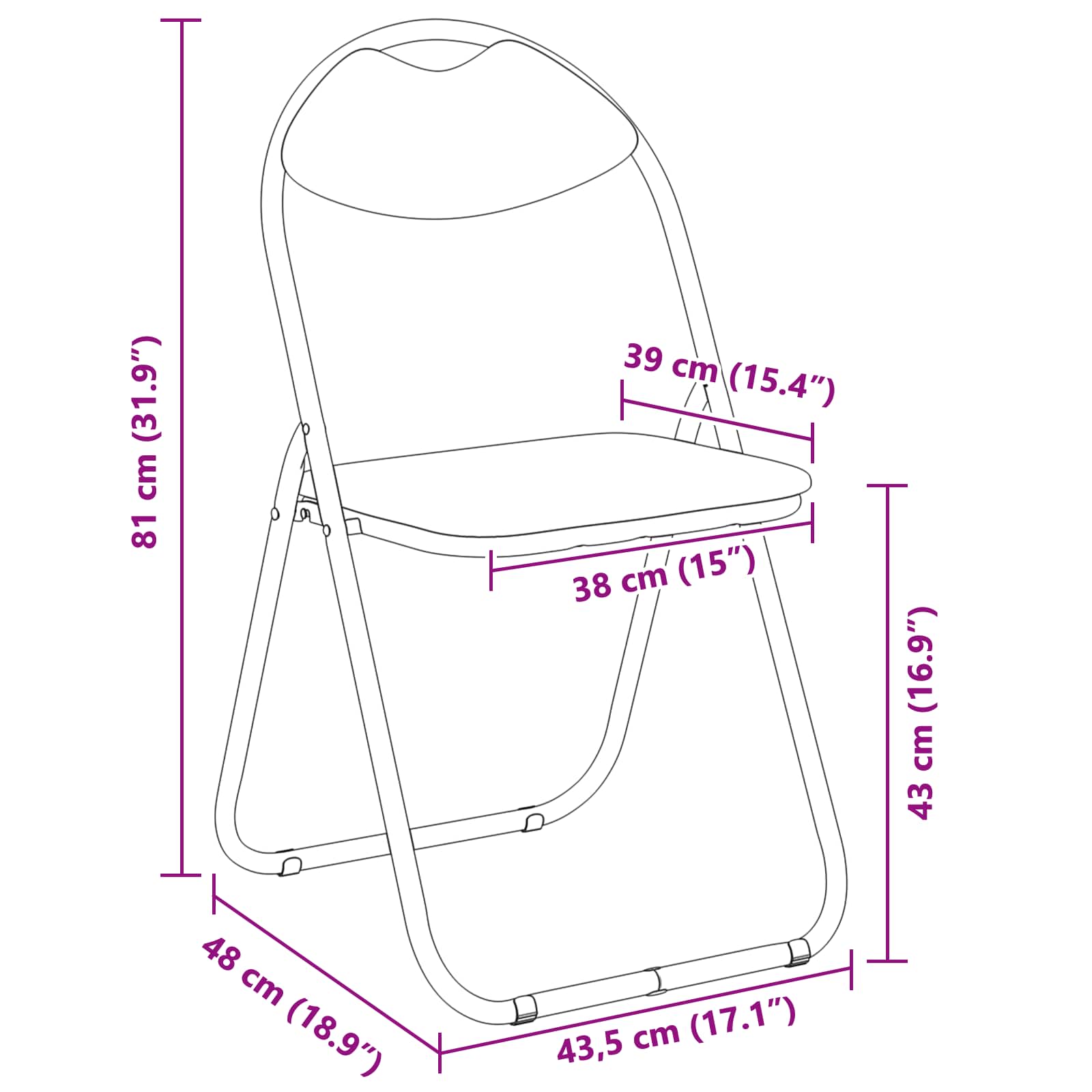 Sklopiva stolica 2 pcs Crna 48 x 43,5 x 81 cm Lažna koža