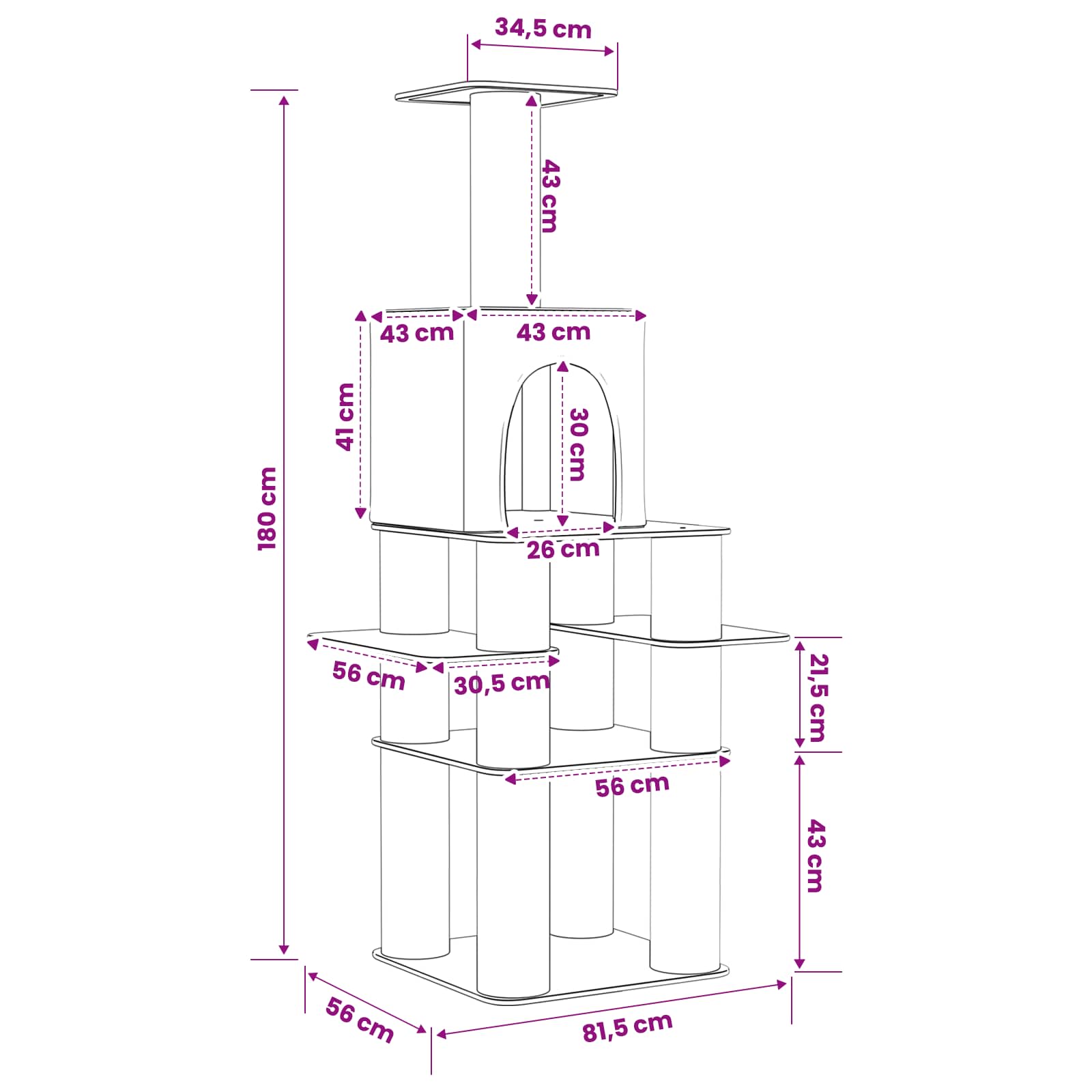 Mačje drvo s sisalnim postoljima za grebanje Krem 180 cm