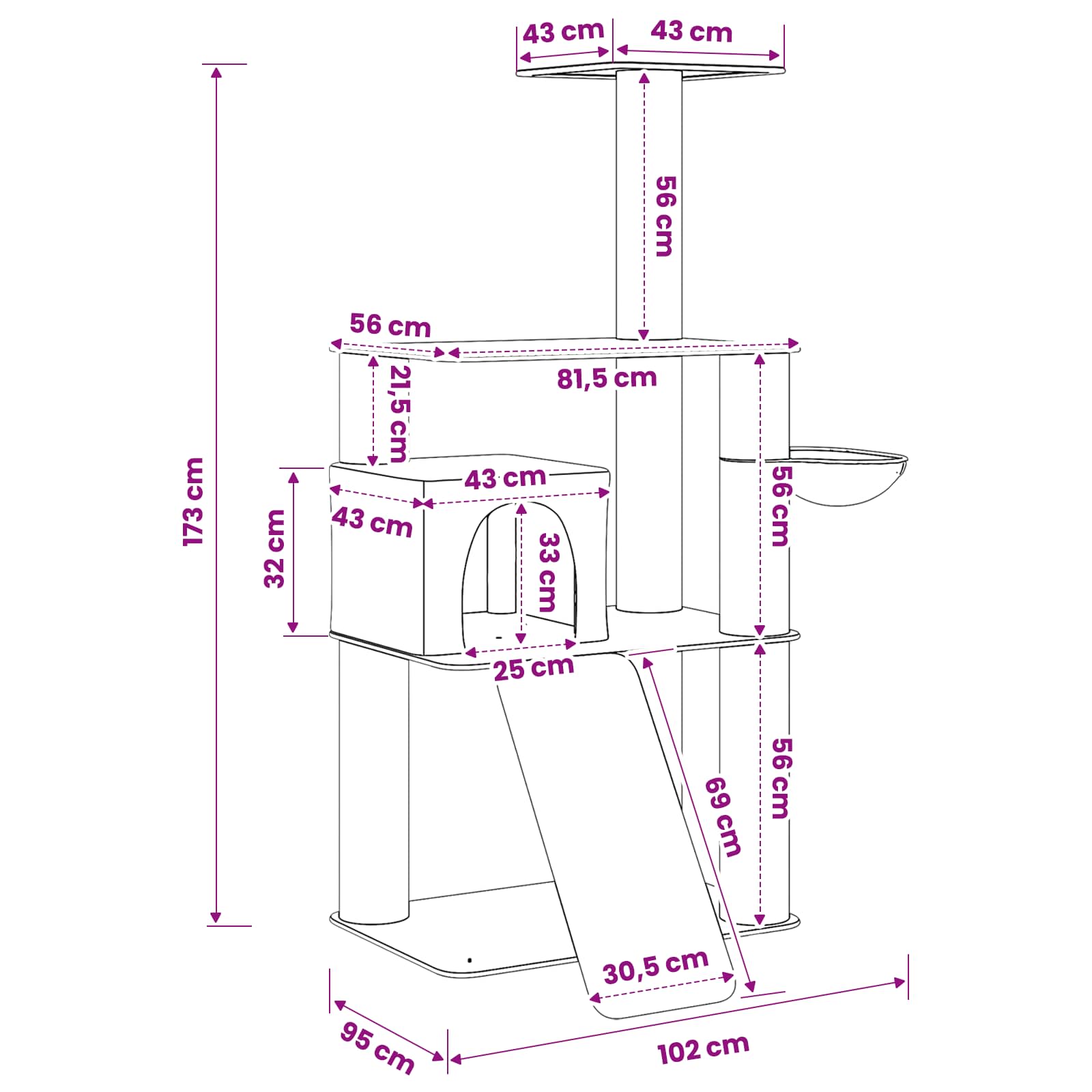 Mačje drvo s sisalnim postoljima za grebanje Svjetlosiva 173 cm