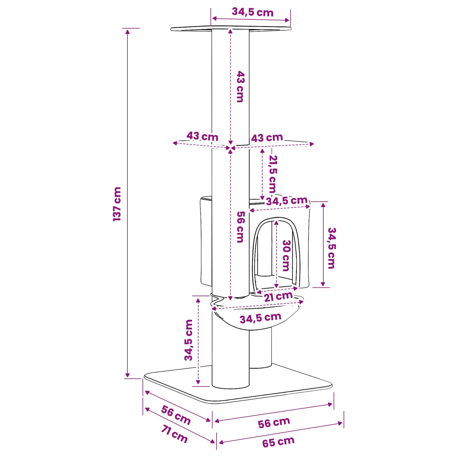 Mačje drvo s sisalnim postoljima za grebanje Krem 137 cm