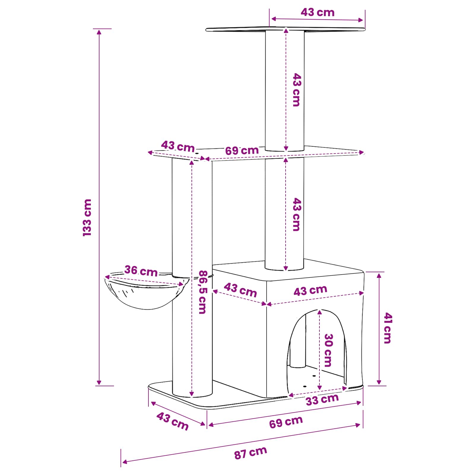 Mačje drvo s sisalnim postoljima za grebanje Krem 133 cm