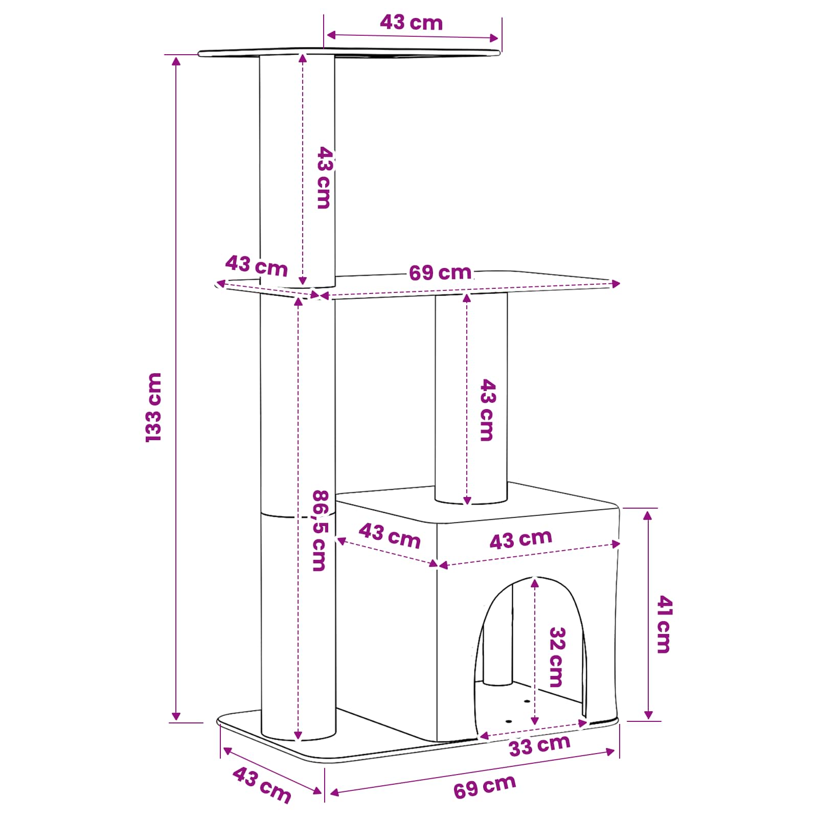 Mačje drvo s sisalnim postoljima za grebanje Svjetlosiva 133 cm