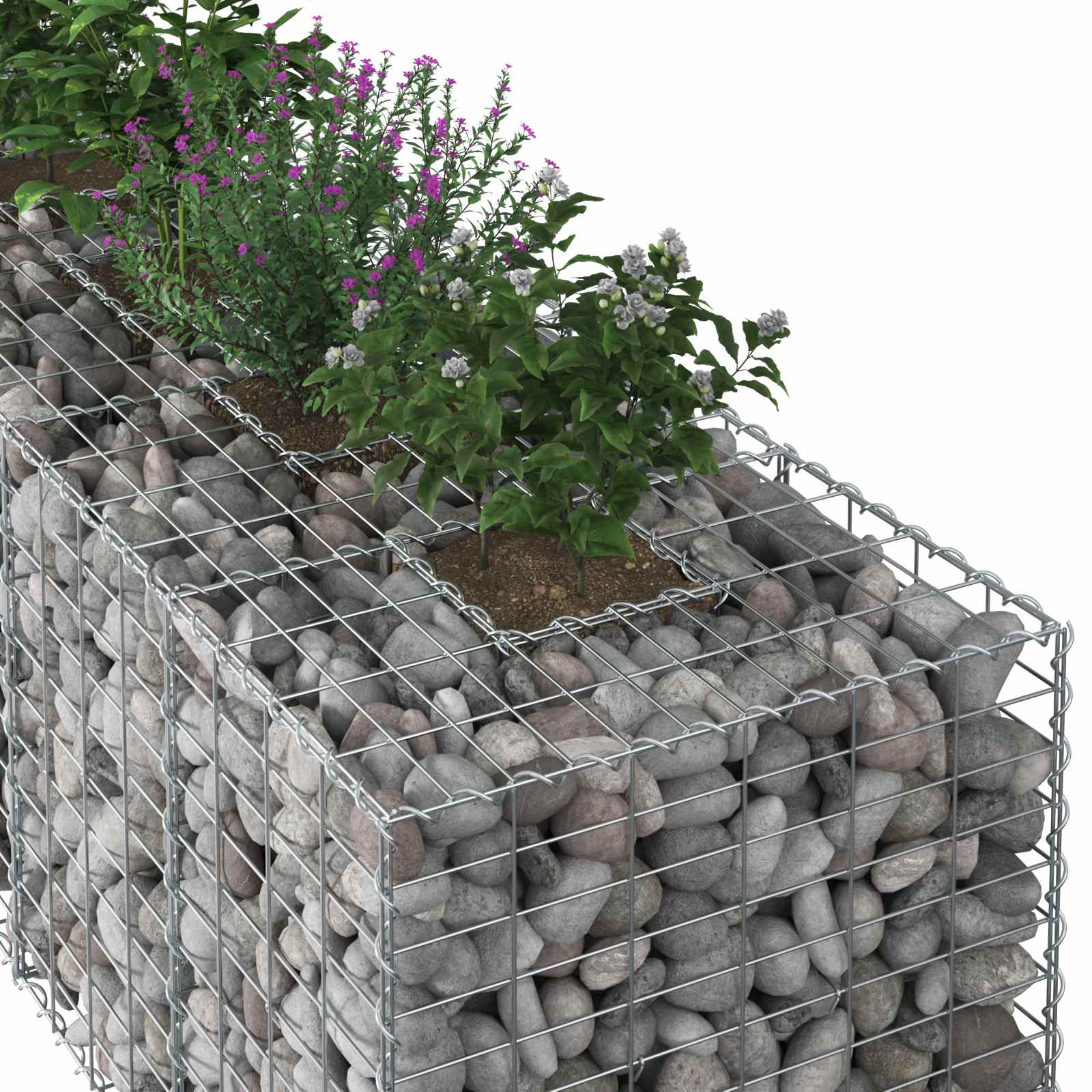 Gabionski uzdignuti krevet 2 pcs Srebrno 340 x 60 x 55 cm