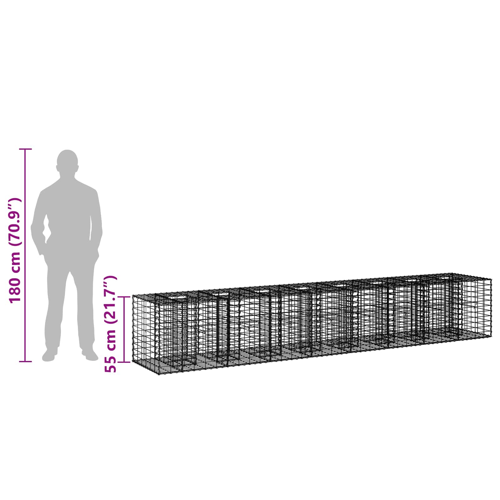 Gabionski uzdignuti krevet 2 pcs Srebrno 340 x 60 x 55 cm