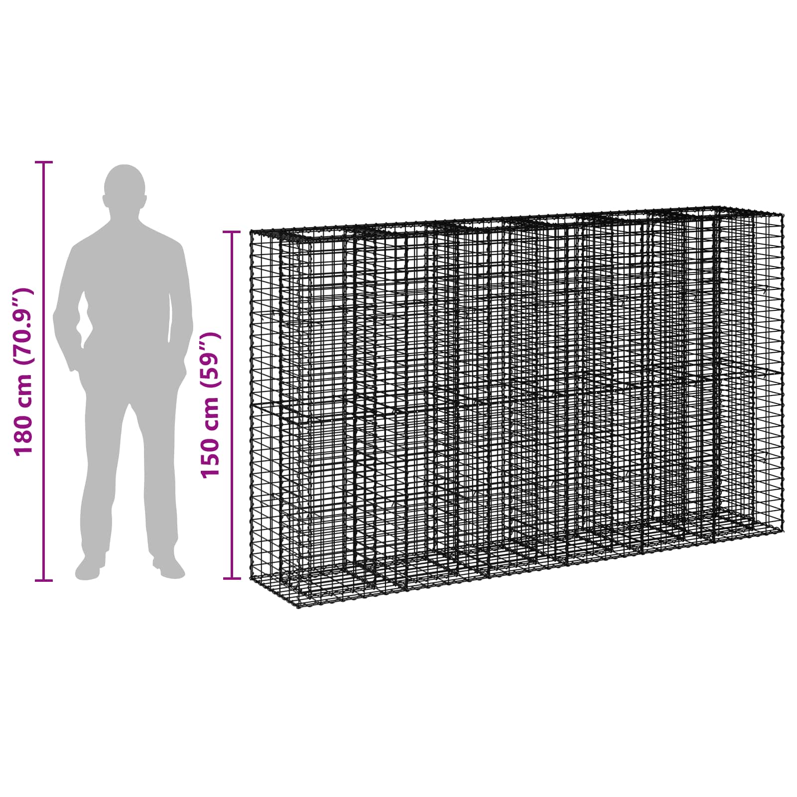 Gabionski uzdignuti krevet 3 pcs Srebrno 250 x 50 x 150 cm
