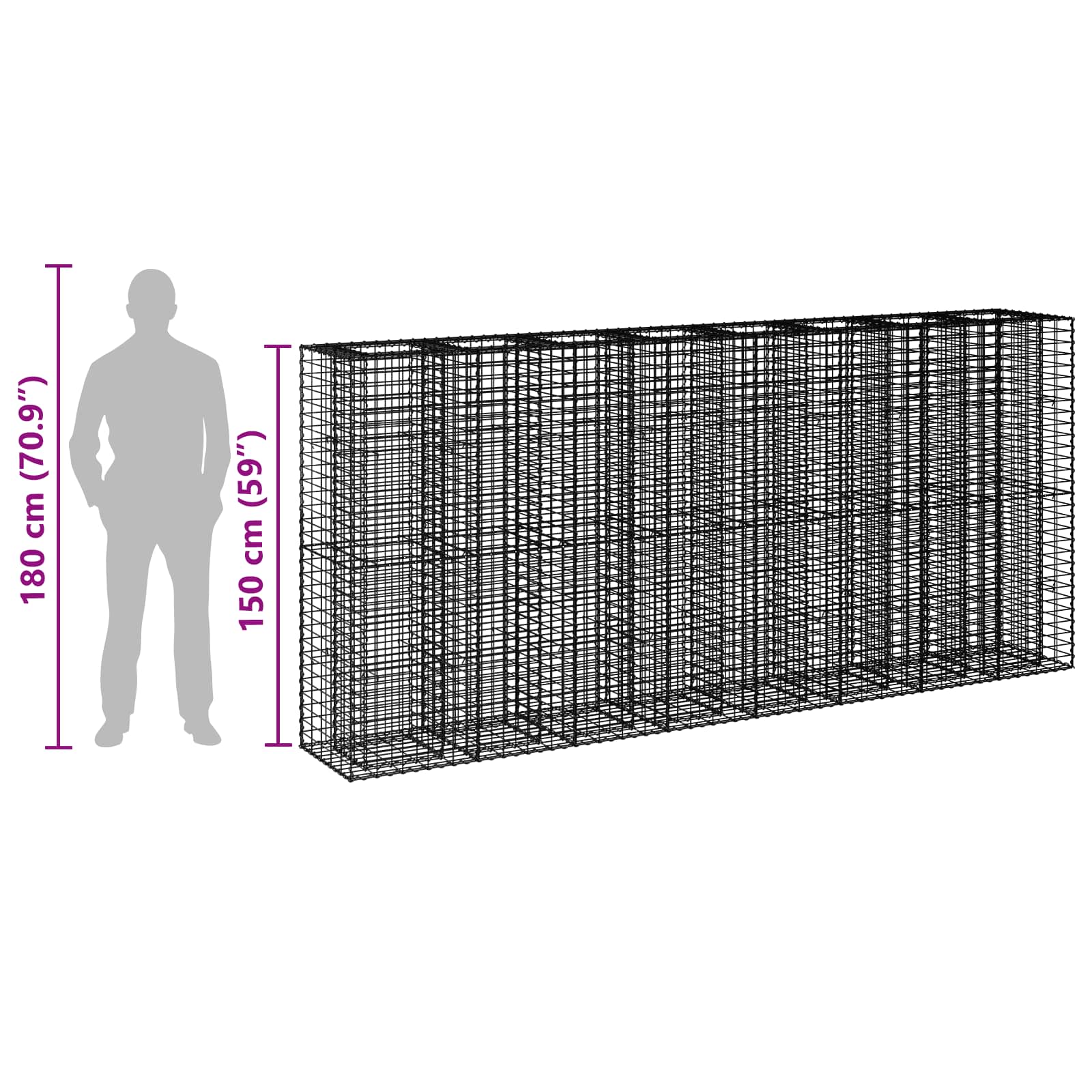 Gabionski uzdignuti krevet 4 pcs Srebrno 330 x 50 x 150 cm