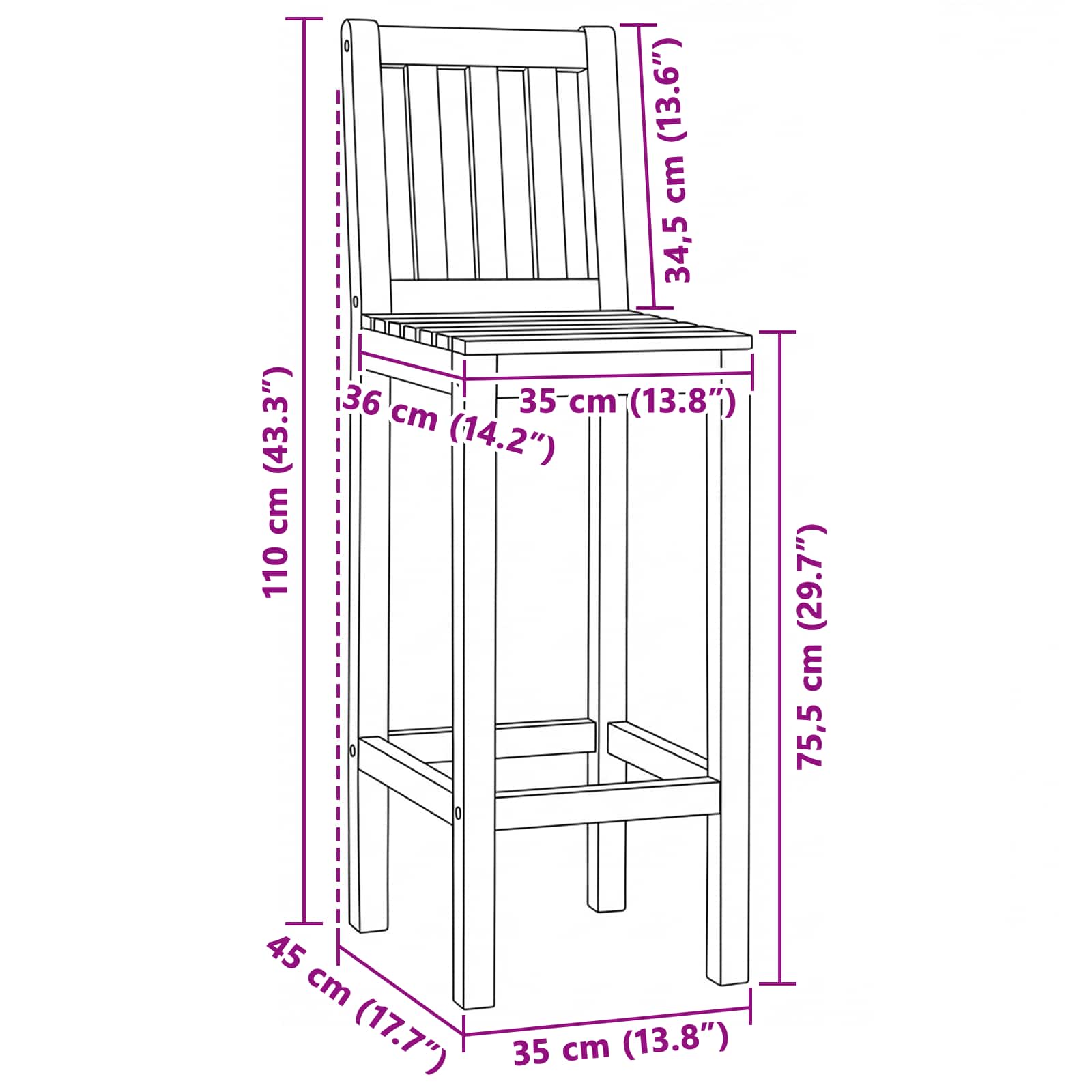 Barska stolica 2 pcs Smeđa Čvrsto teak drvo