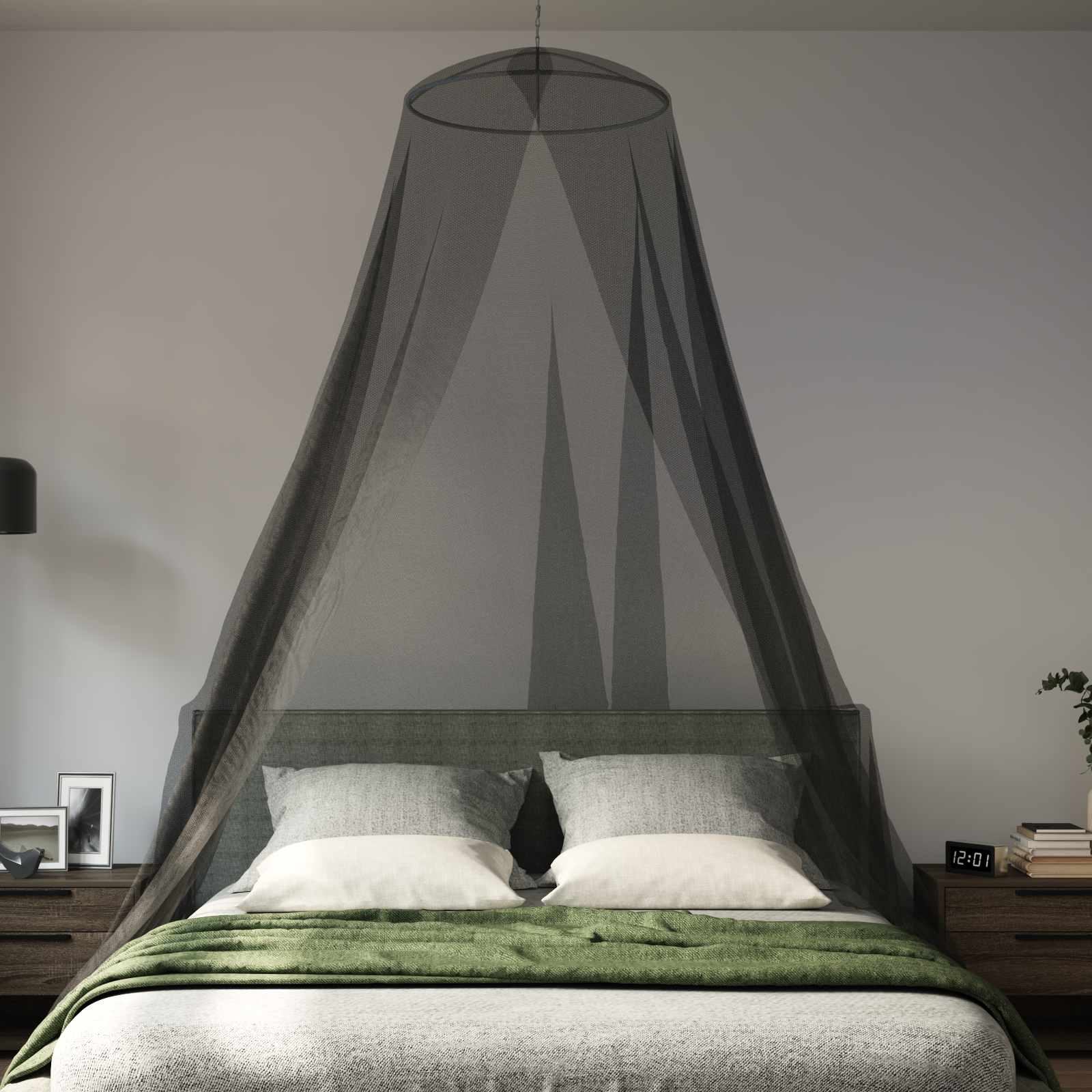 Mreža za komarce za krevet 156 mesh Crna ⌀56 x 220 cm Poliester