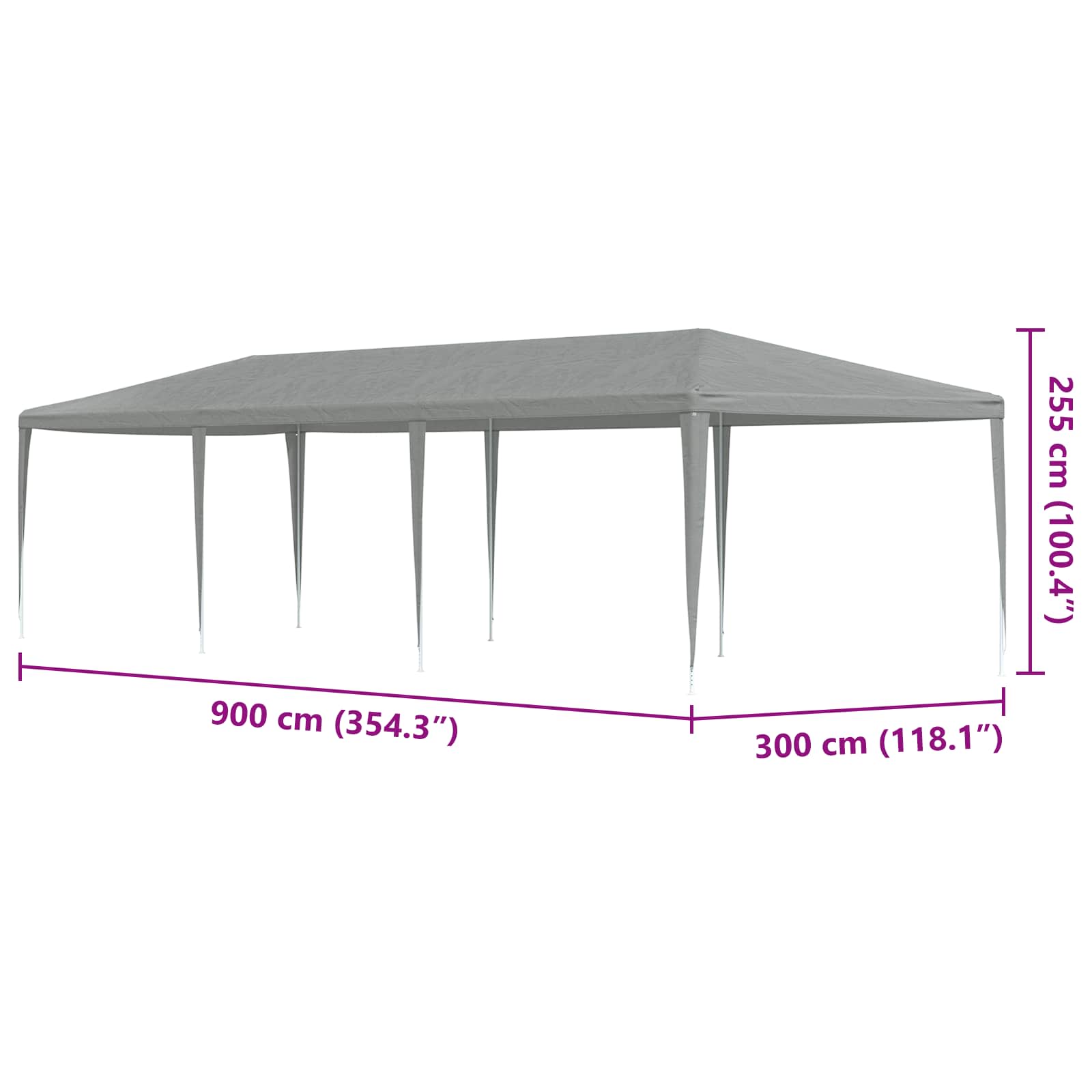 Šator za zabave Svijetlo siva 900 x 300 x 255 cm PE i čelik