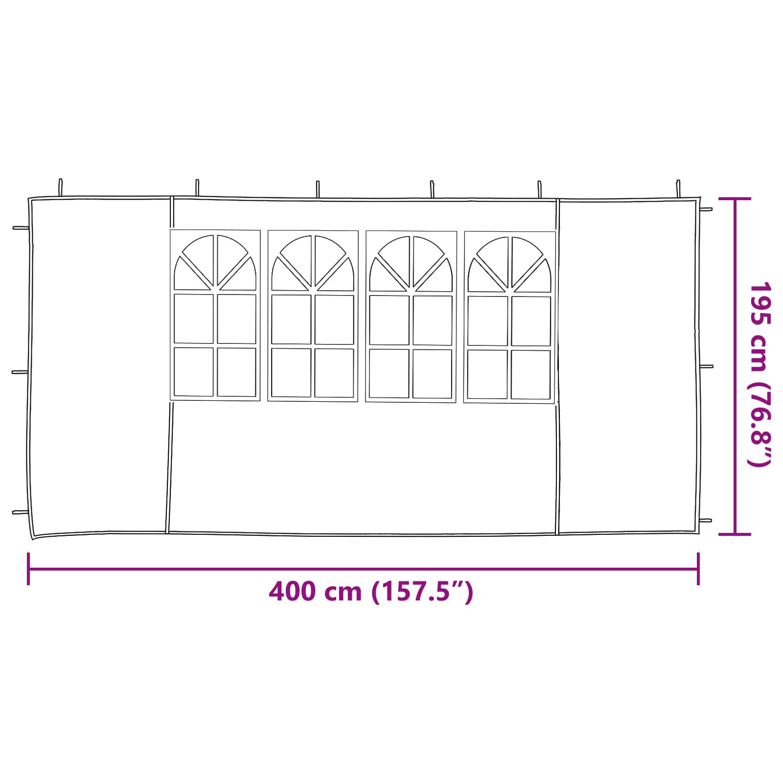 Zid šatora za zabavu 2 pcs 400 x 195 cm Antracit PE i čelik