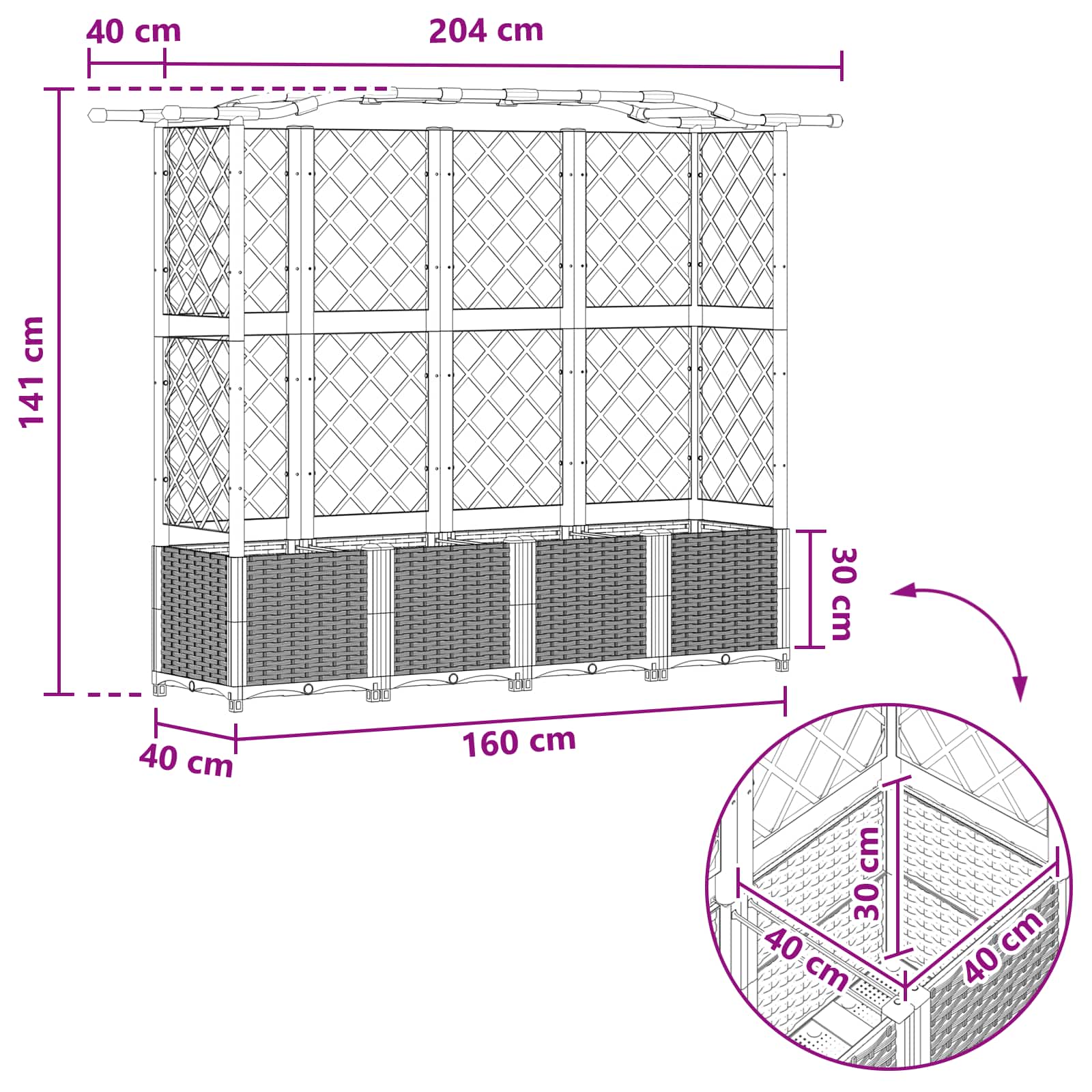 Povišeni krevet s mrežom i krovom Smeđa 204 x 40 x 141 cm PP