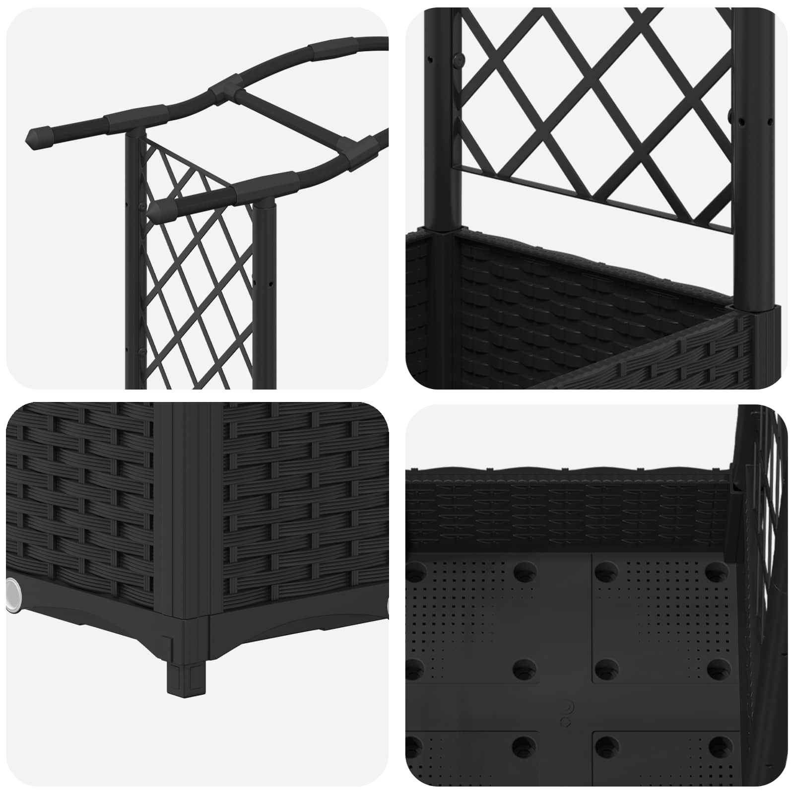 Povišeni krevet s mrežom i krovom Crna 207 x 40 x 126 cm PP