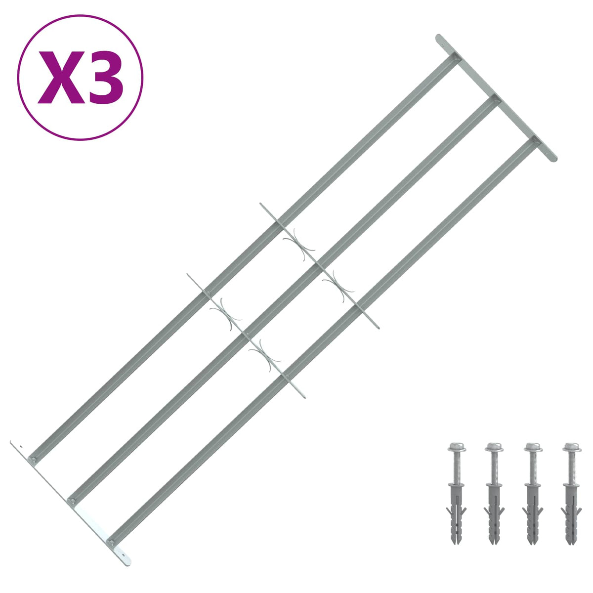 Sigurnosna rešetka za prozore s 3 poprečna okvira 3 kom. Srebrna 930-1740 mm