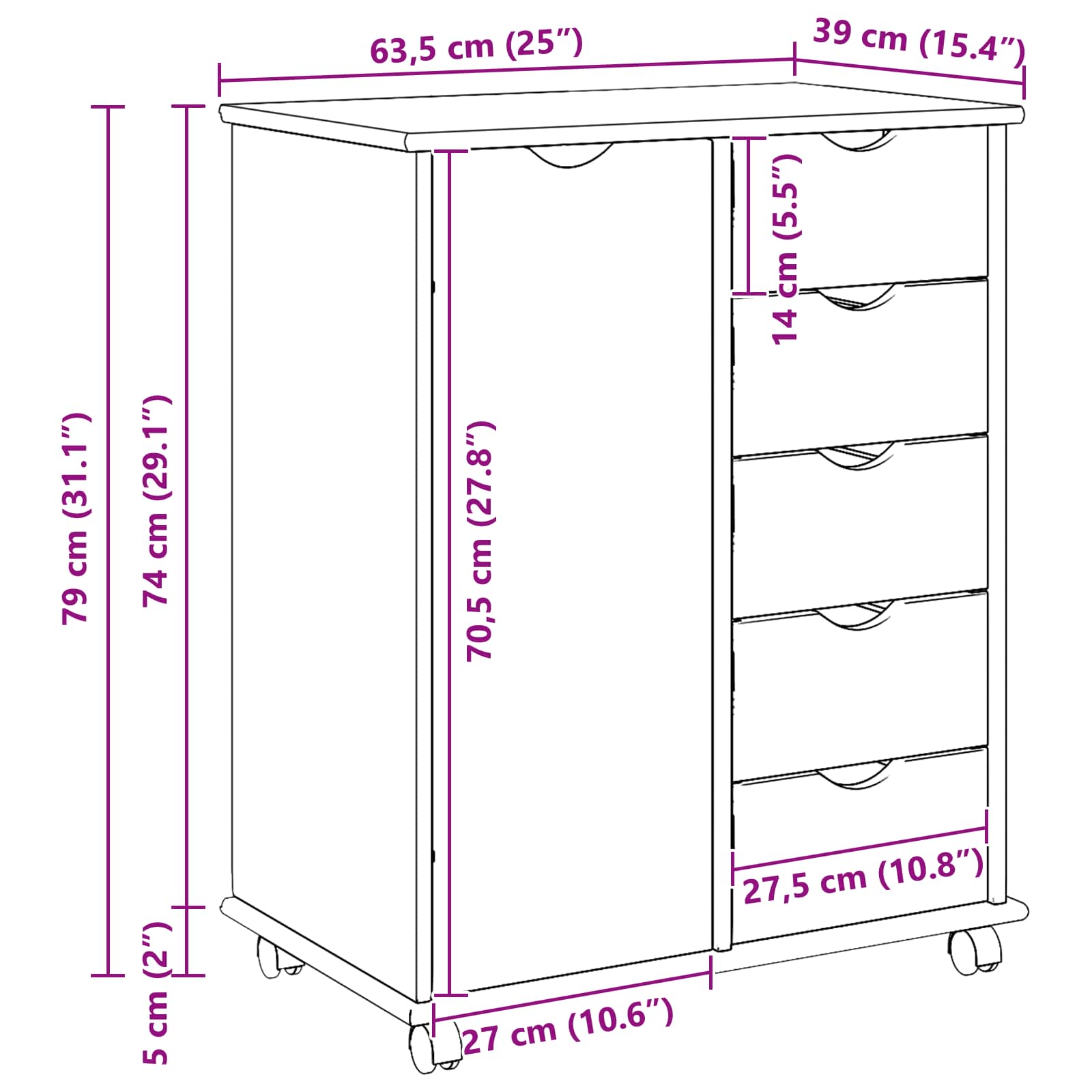 Mobilni ormar Smeđa 63,5 x 39 x 79 cm Čvrsto borovo drvo