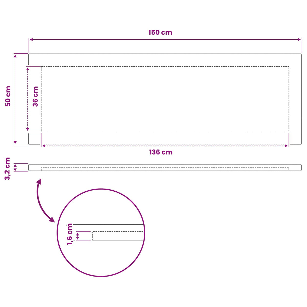 Pravokutni stolni vrh 150 x 50 x 3,2 cm Pravokutni
