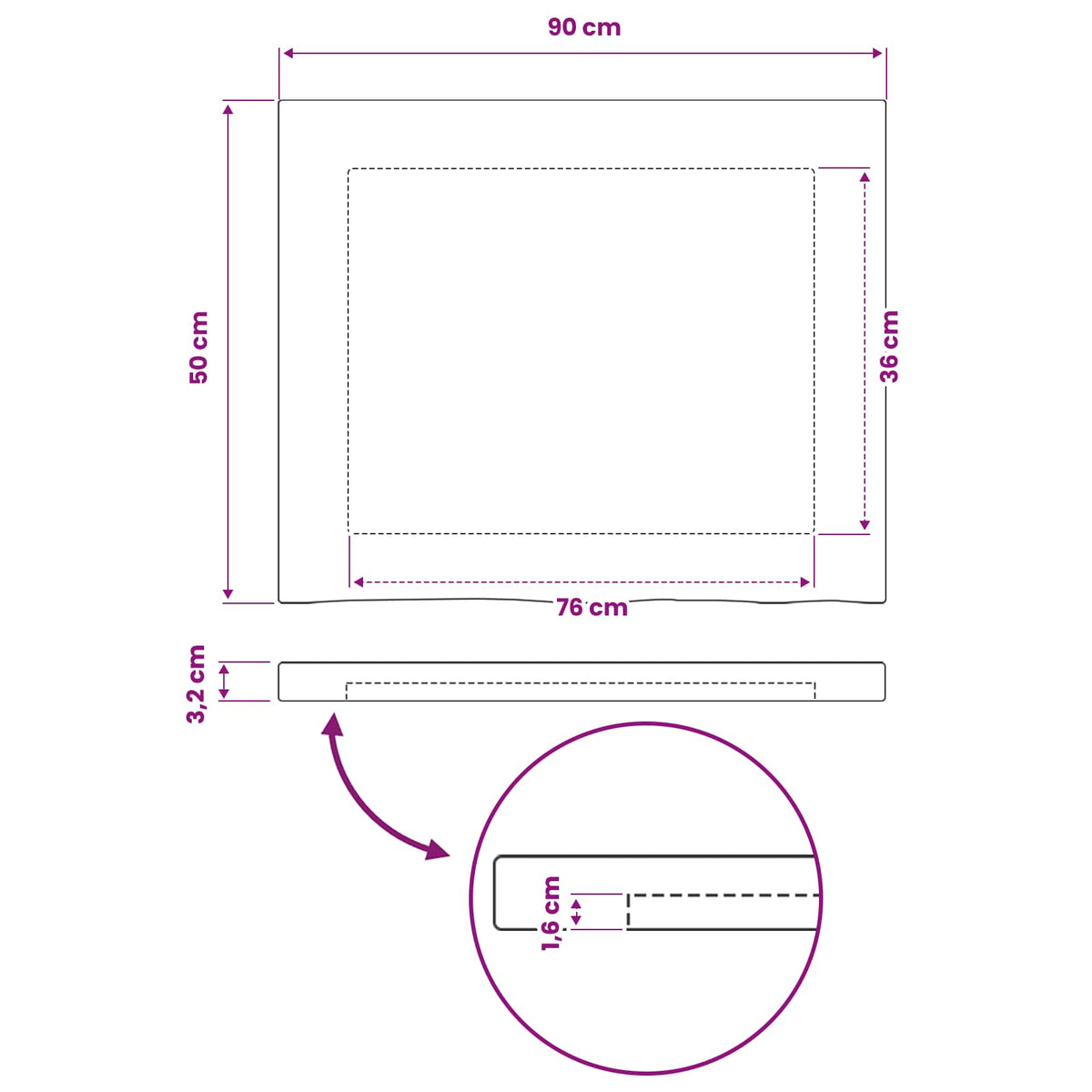 Pravokutni stolni vrh 90 x 50 x 3,2 cm Pravokutni
