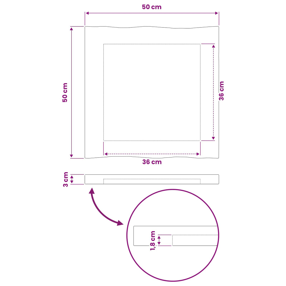 Pravokutni stolni vrh 50 x 50 x 3,5 cm Četvrtasti Tamno smeđa