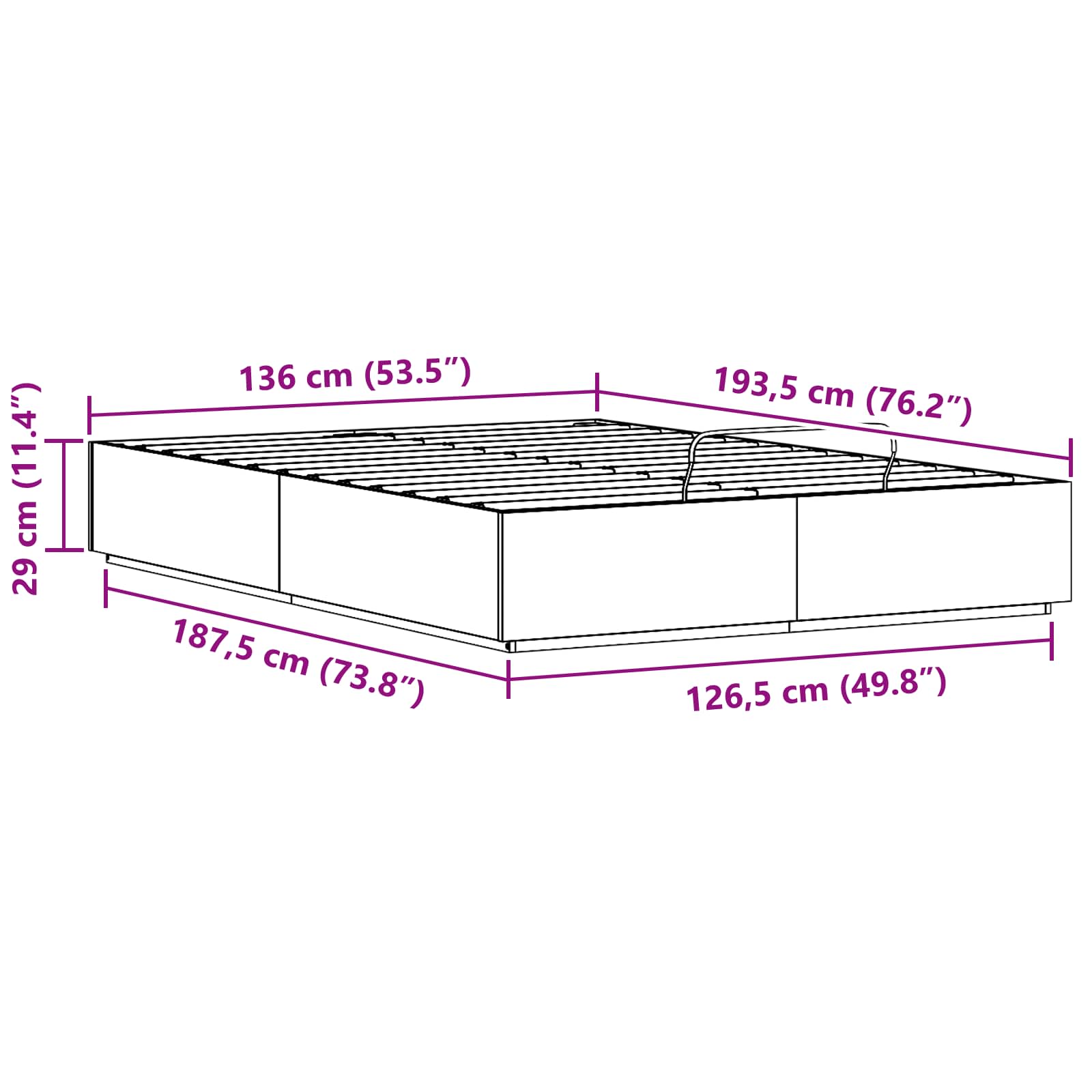 Otomanski krevet Prirodna 135 x 190 cm Masivna borovina