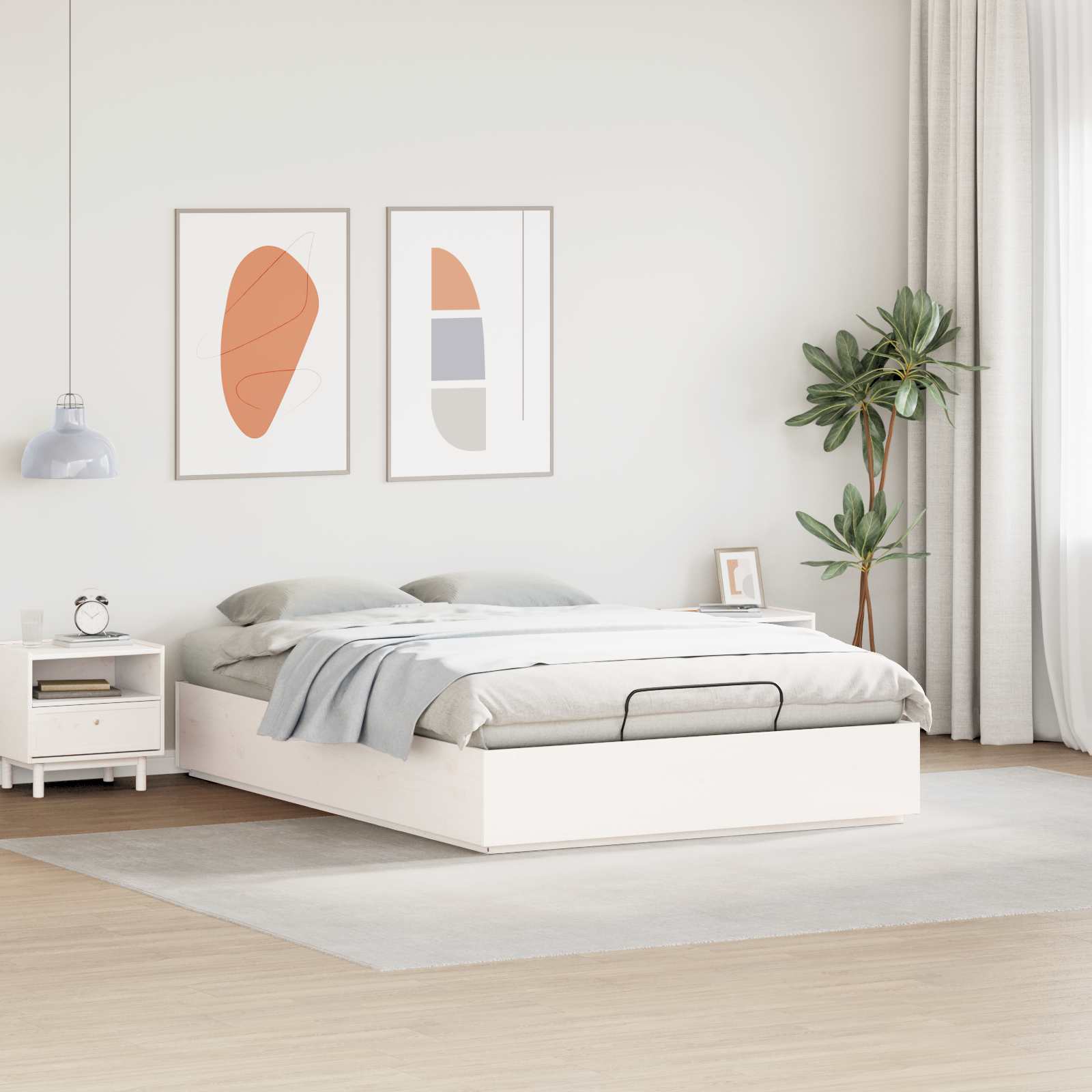 Otomanski krevet Bijeli 160 x 200 cm Masivna borovina