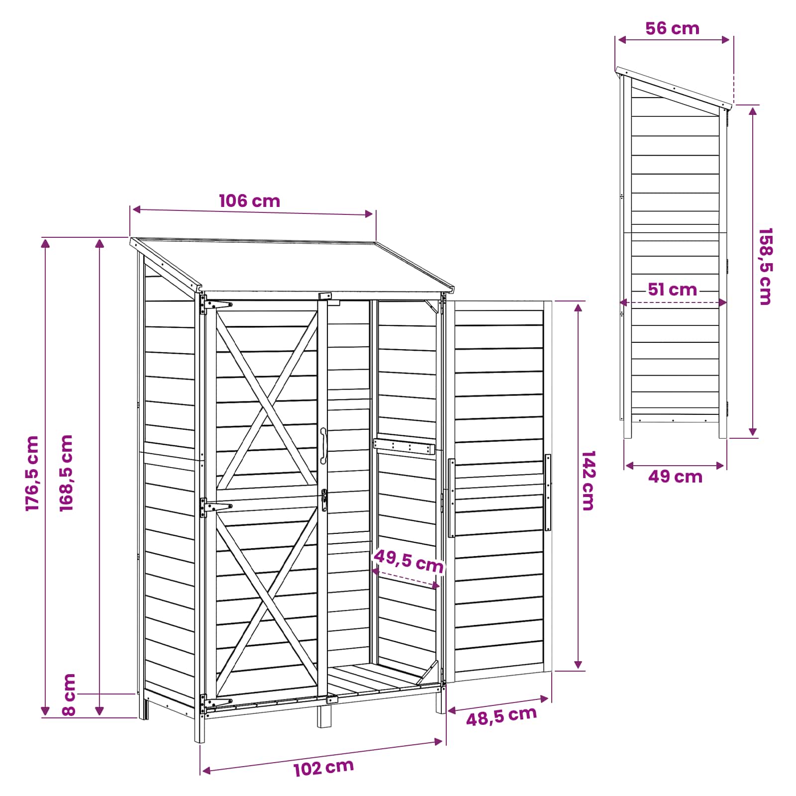 Vrtna Šupa Prirodna 106 x 56 x 176,5 cm Čvrsto drvo jele