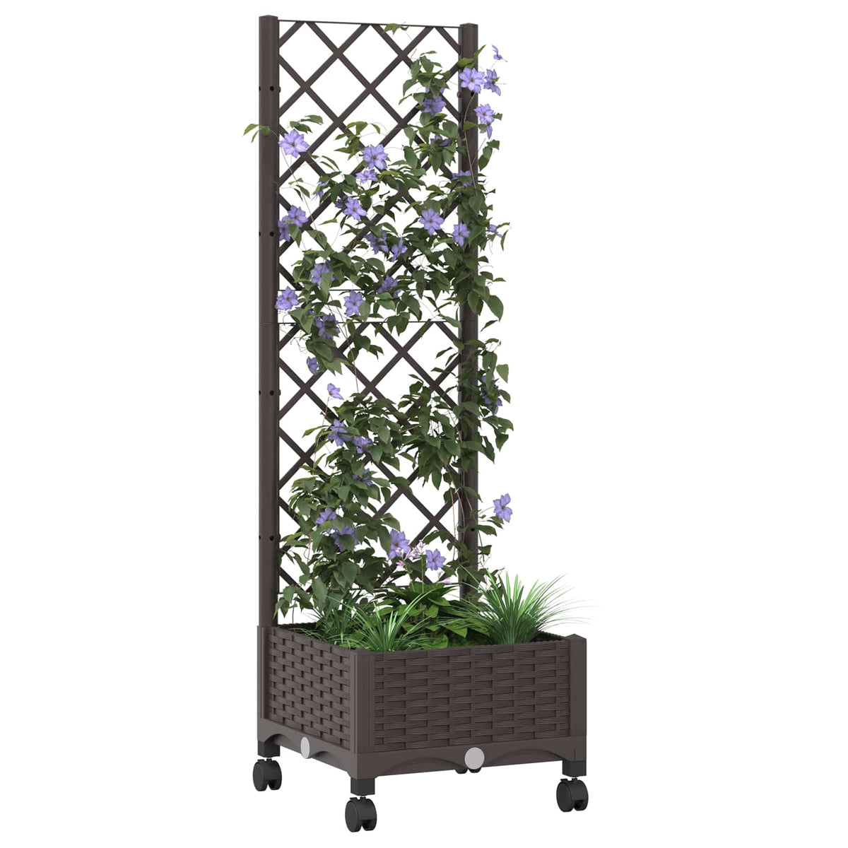 Vrtni saksija s rešetkom i kotačima Smeđa 40 x 40 x 131,5 cm PP
