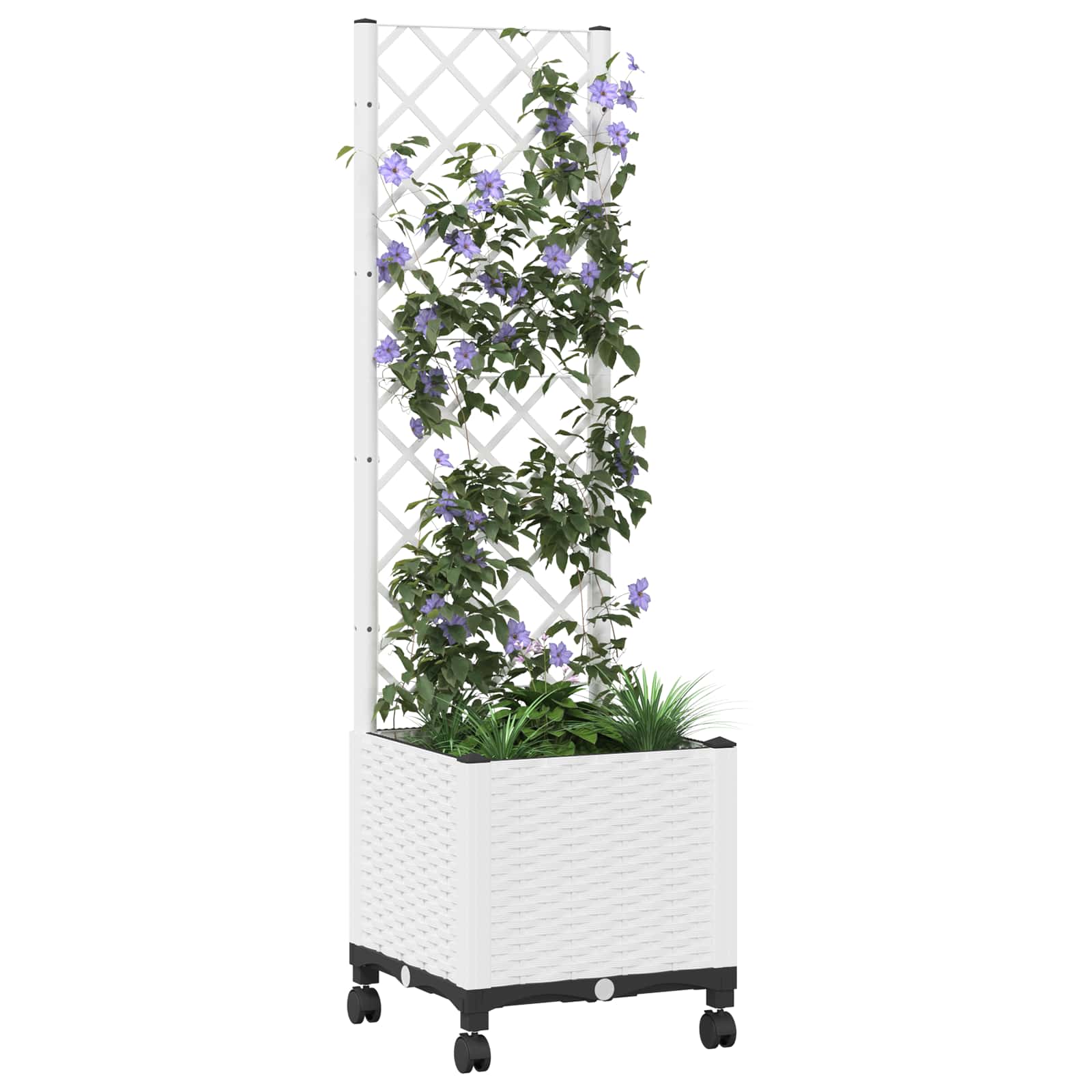 Vrtni saksija s rešetkom i kotačima Bijela 40 x 40 x 146 cm PP